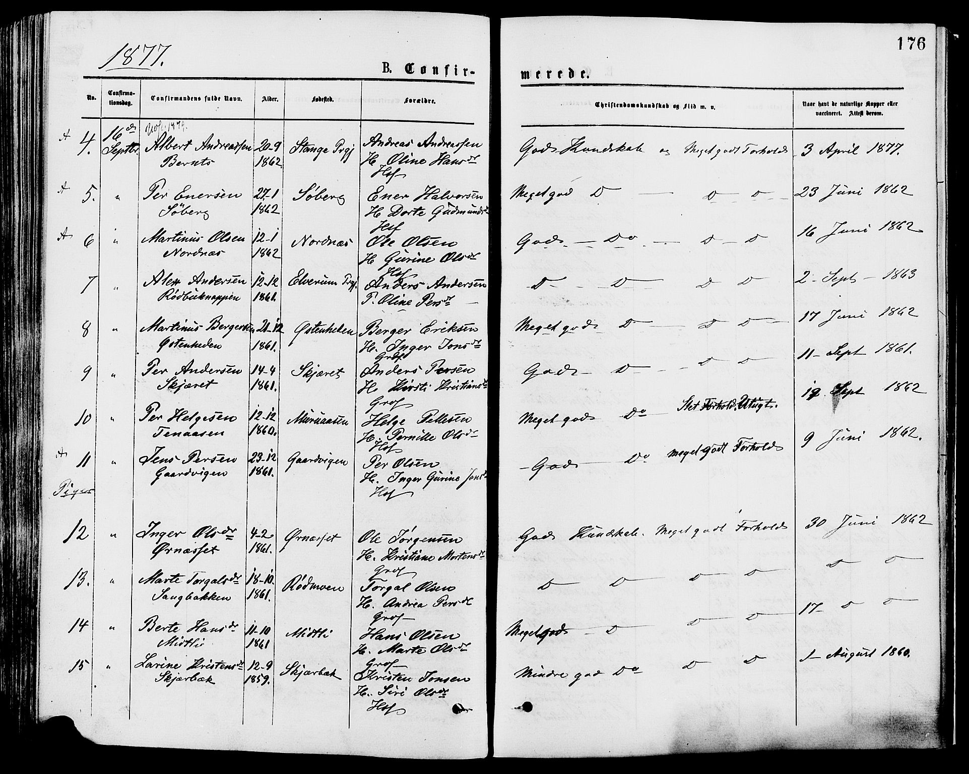 Trysil prestekontor, AV/SAH-PREST-046/H/Ha/Haa/L0007: Ministerialbok nr. 7, 1874-1880, s. 176