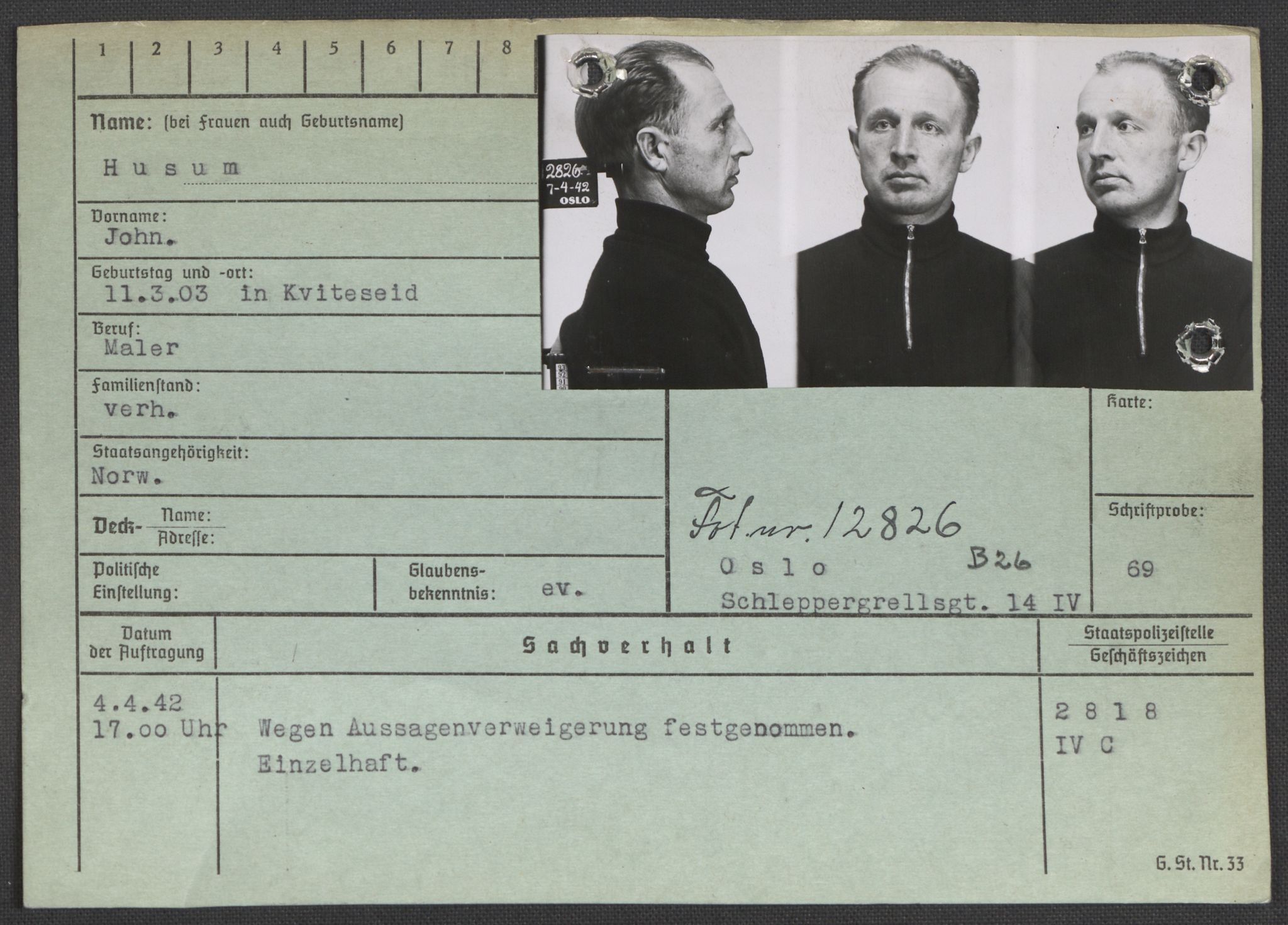 Befehlshaber der Sicherheitspolizei und des SD, AV/RA-RAFA-5969/E/Ea/Eaa/L0004: Register over norske fanger i Møllergata 19: Hal-Hæ, 1940-1945, s. 1449