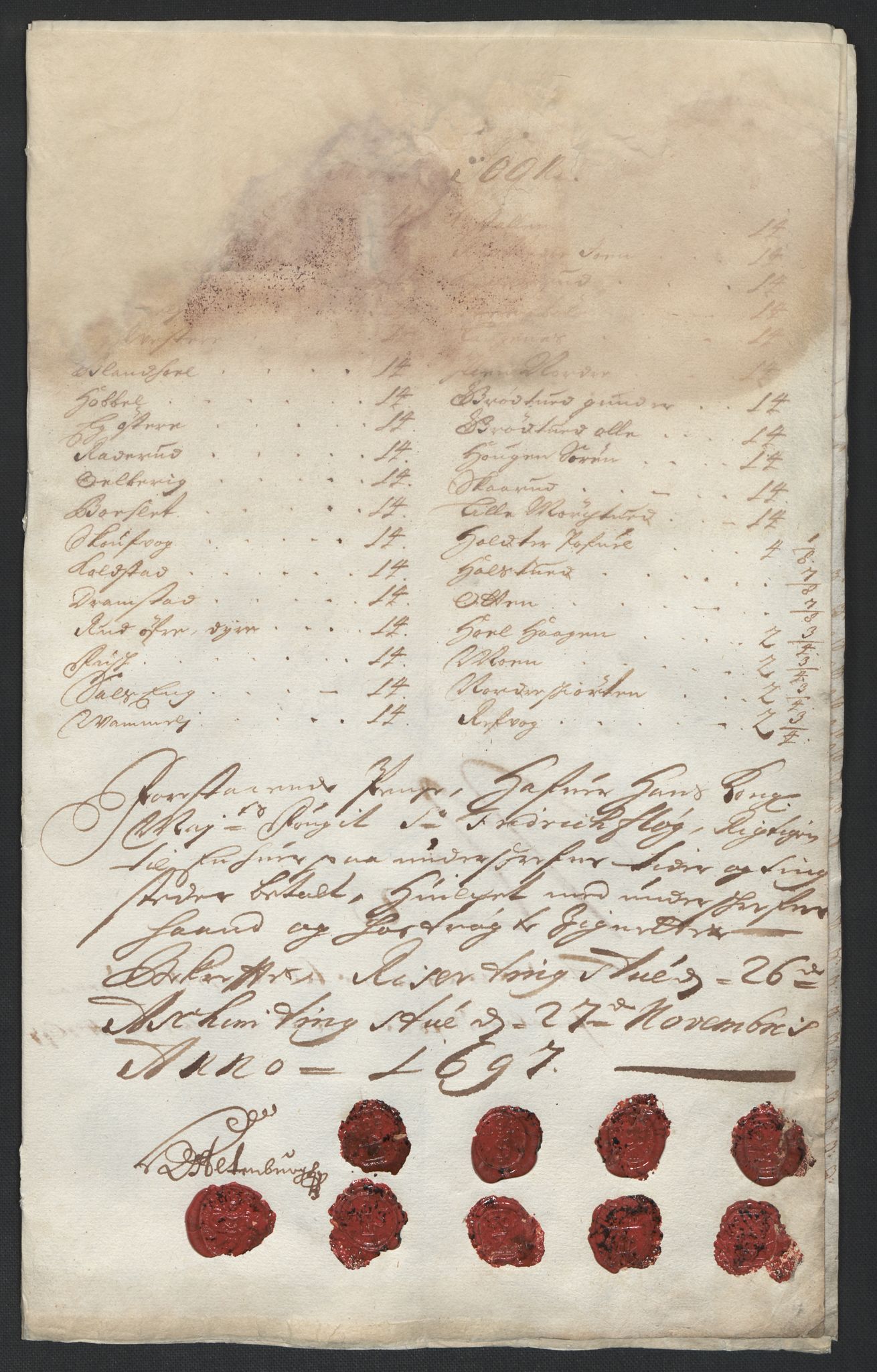 Rentekammeret inntil 1814, Reviderte regnskaper, Fogderegnskap, AV/RA-EA-4092/R07/L0287: Fogderegnskap Rakkestad, Heggen og Frøland, 1697, s. 351