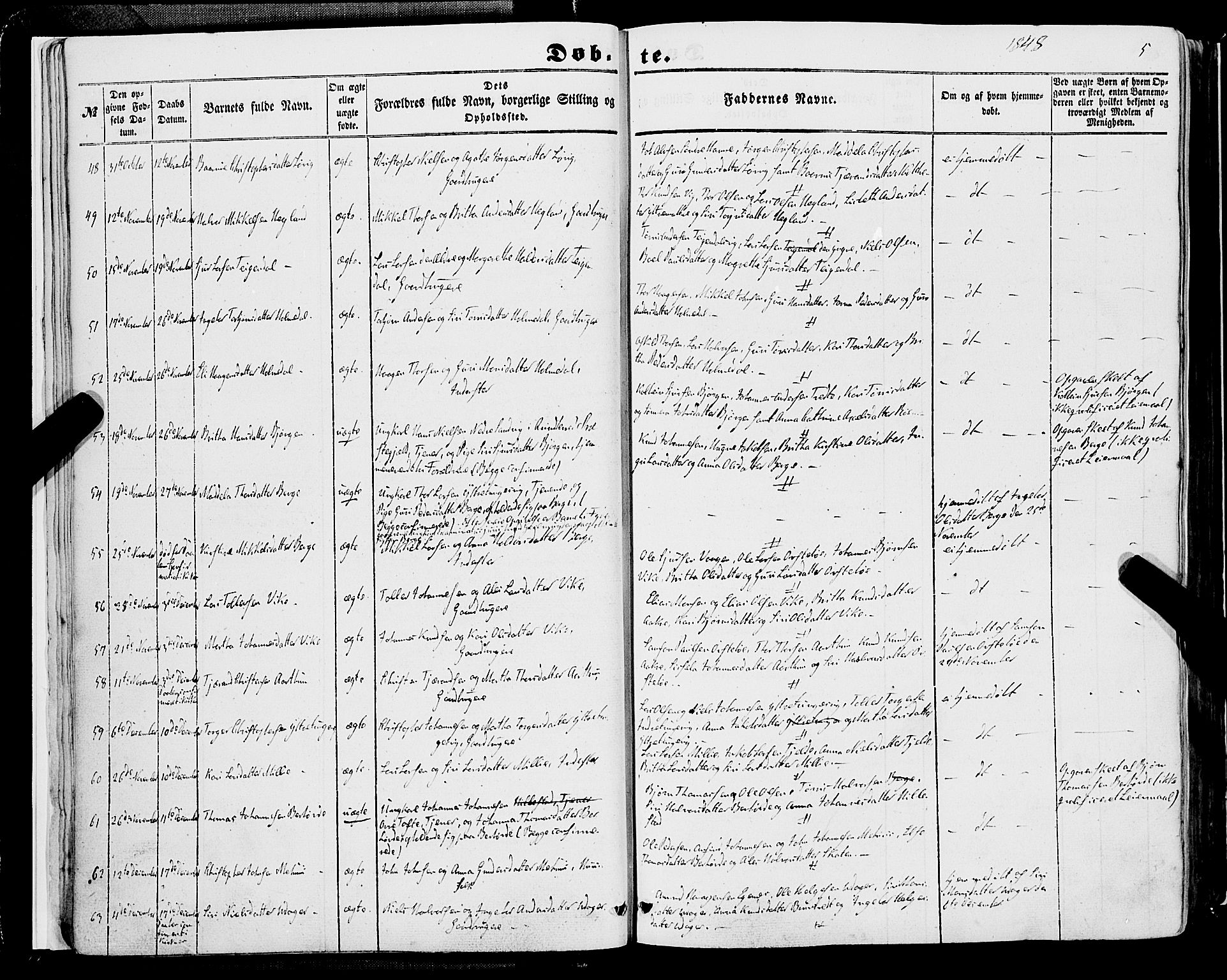 Skånevik sokneprestembete, AV/SAB-A-77801/H/Haa: Ministerialbok nr. A 5I, 1848-1869, s. 5