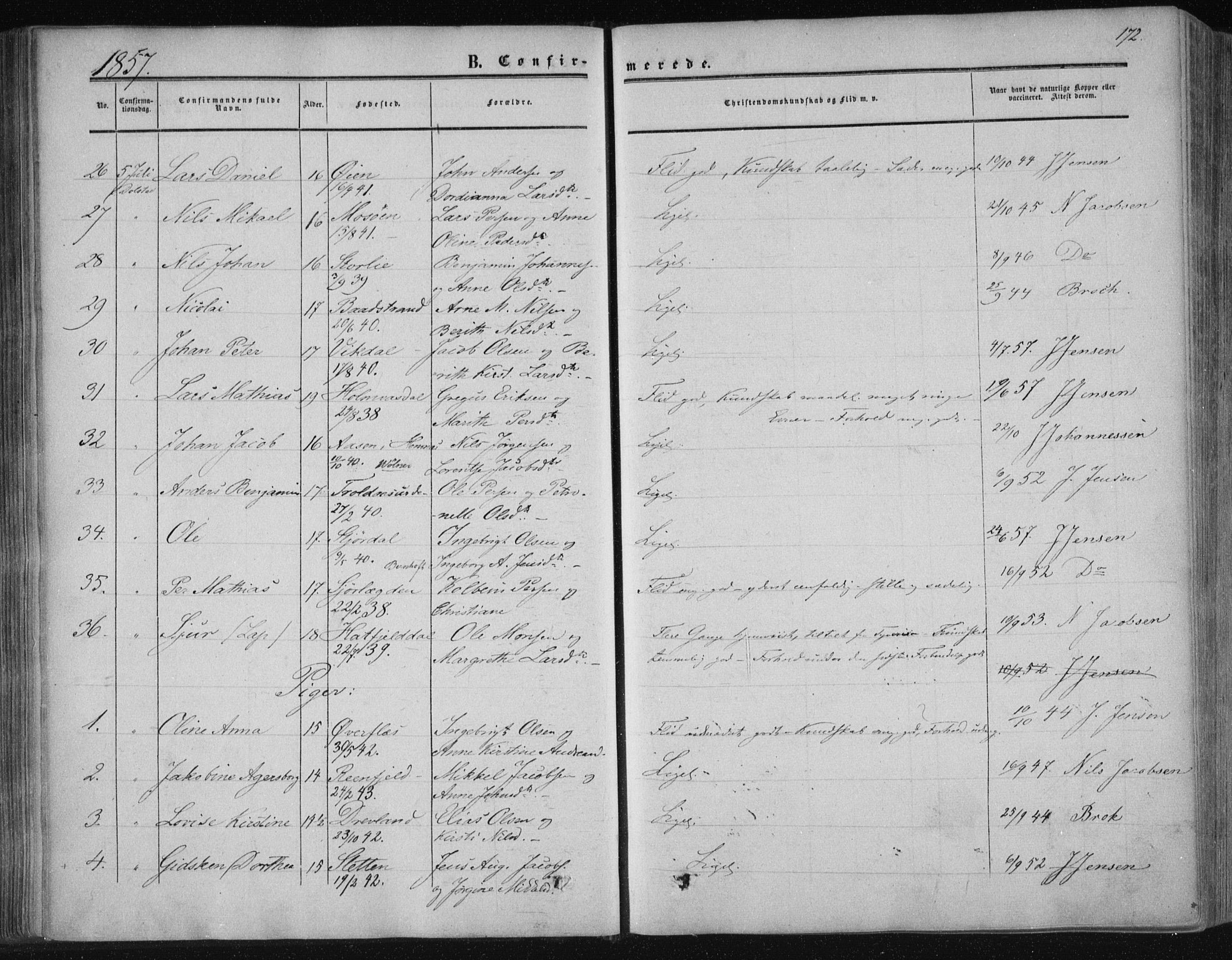 Ministerialprotokoller, klokkerbøker og fødselsregistre - Nordland, AV/SAT-A-1459/820/L0293: Ministerialbok nr. 820A14, 1855-1865, s. 172