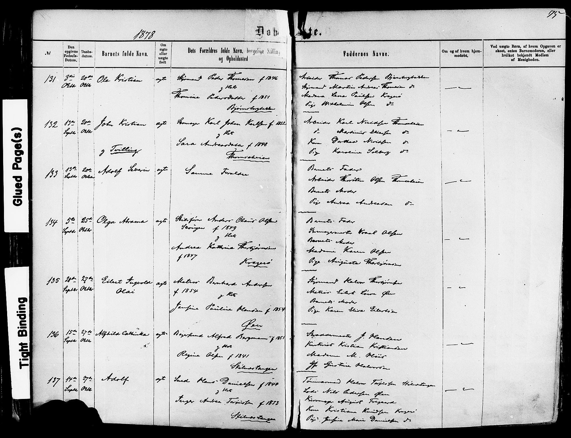 Kragerø kirkebøker, AV/SAKO-A-278/F/Fa/L0011: Ministerialbok nr. 11, 1875-1886, s. 75