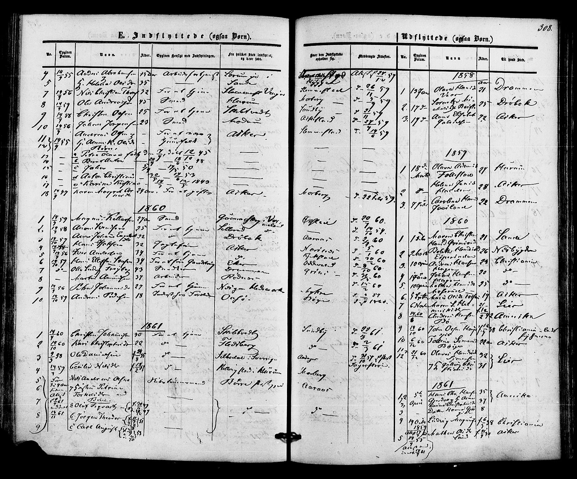 Røyken kirkebøker, AV/SAKO-A-241/F/Fa/L0006: Ministerialbok nr. 6, 1857-1875, s. 308