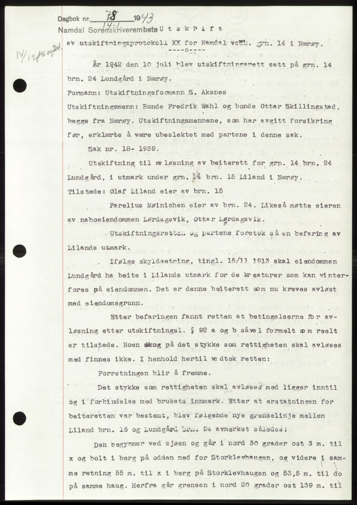 Namdal sorenskriveri, SAT/A-4133/1/2/2C: Pantebok nr. -, 1942-1943, Dagboknr: 78/1943