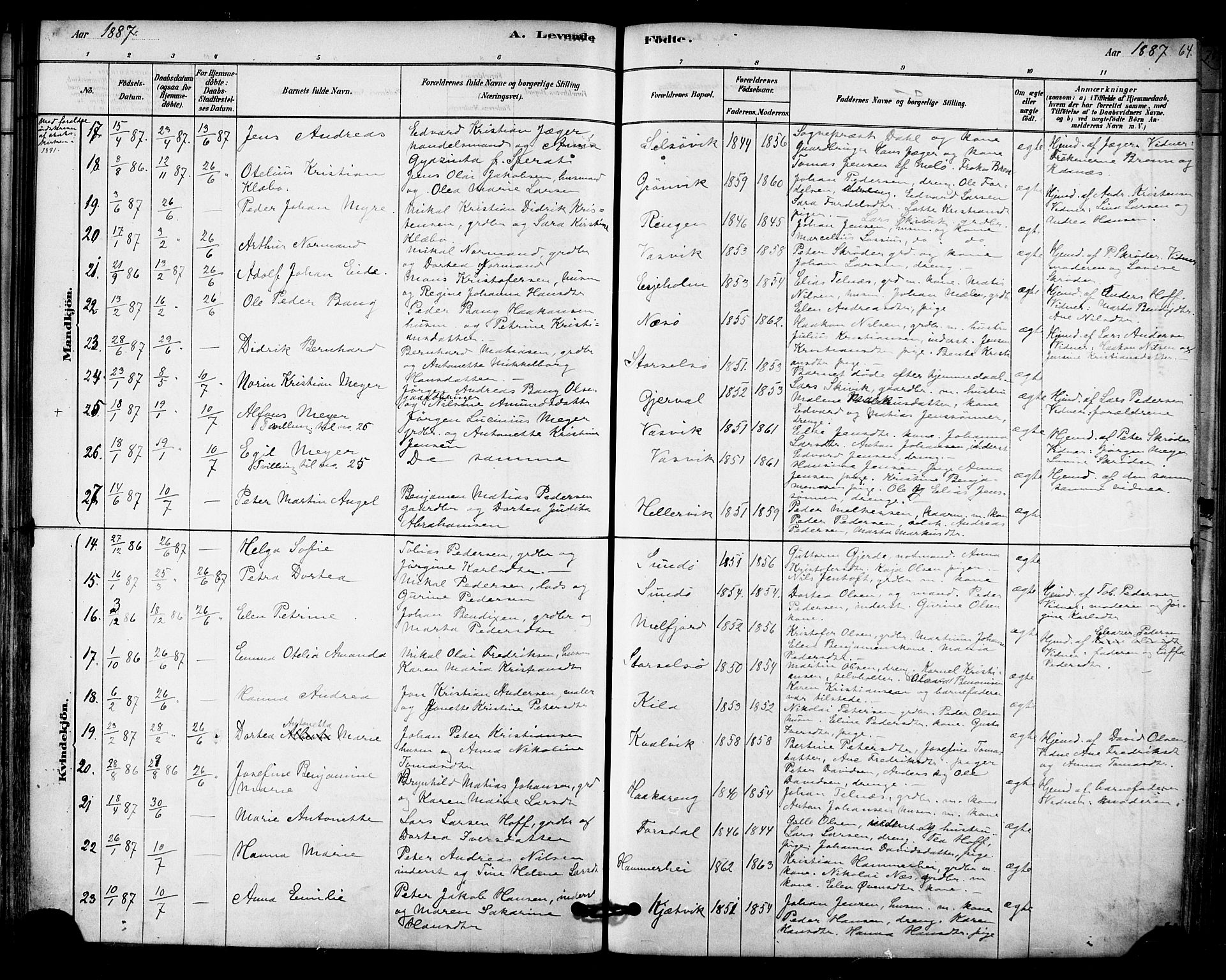 Ministerialprotokoller, klokkerbøker og fødselsregistre - Nordland, AV/SAT-A-1459/841/L0609: Ministerialbok nr. 841A12, 1878-1901, s. 64