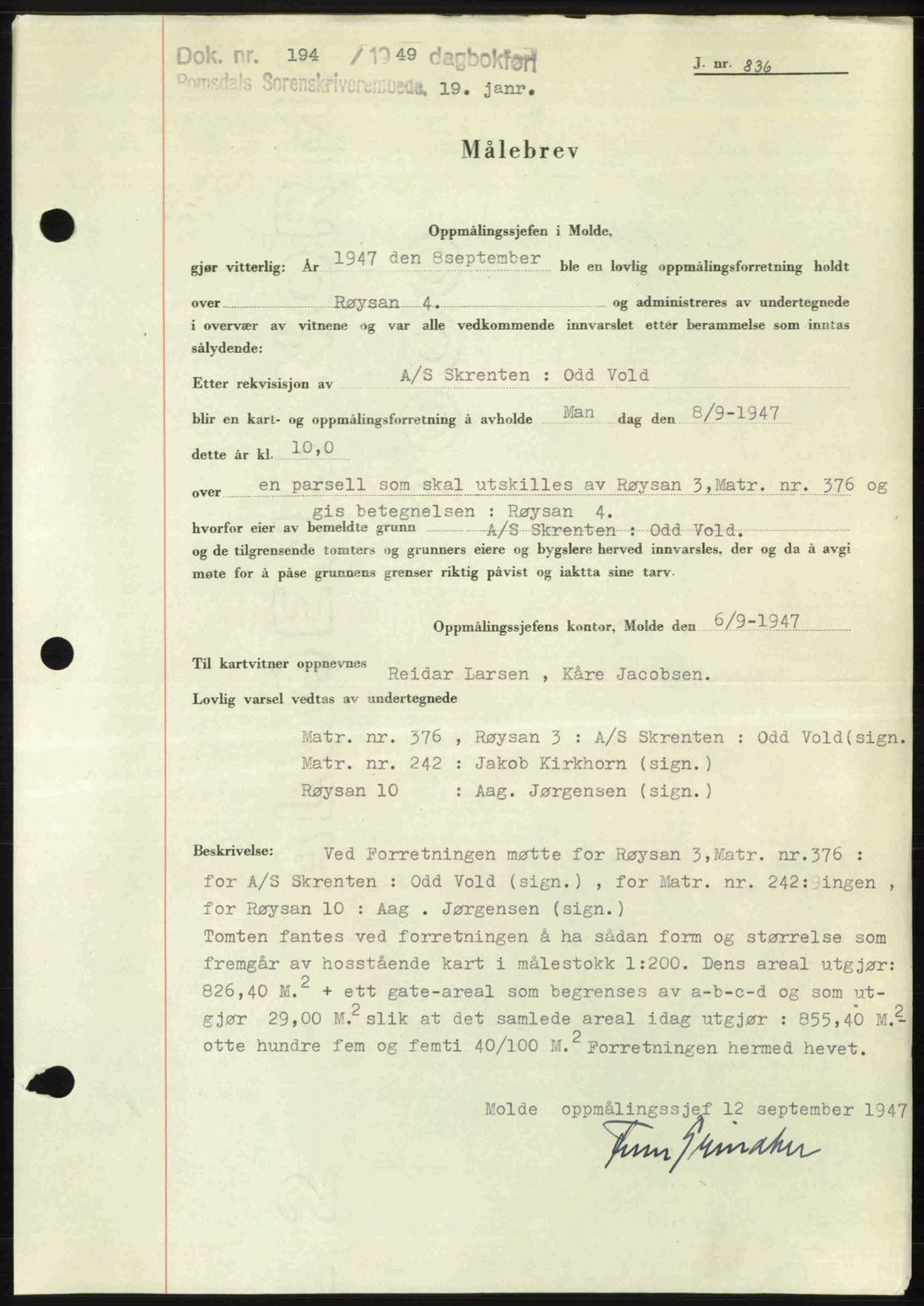 Romsdal sorenskriveri, AV/SAT-A-4149/1/2/2C: Pantebok nr. A28, 1948-1949, Dagboknr: 194/1949