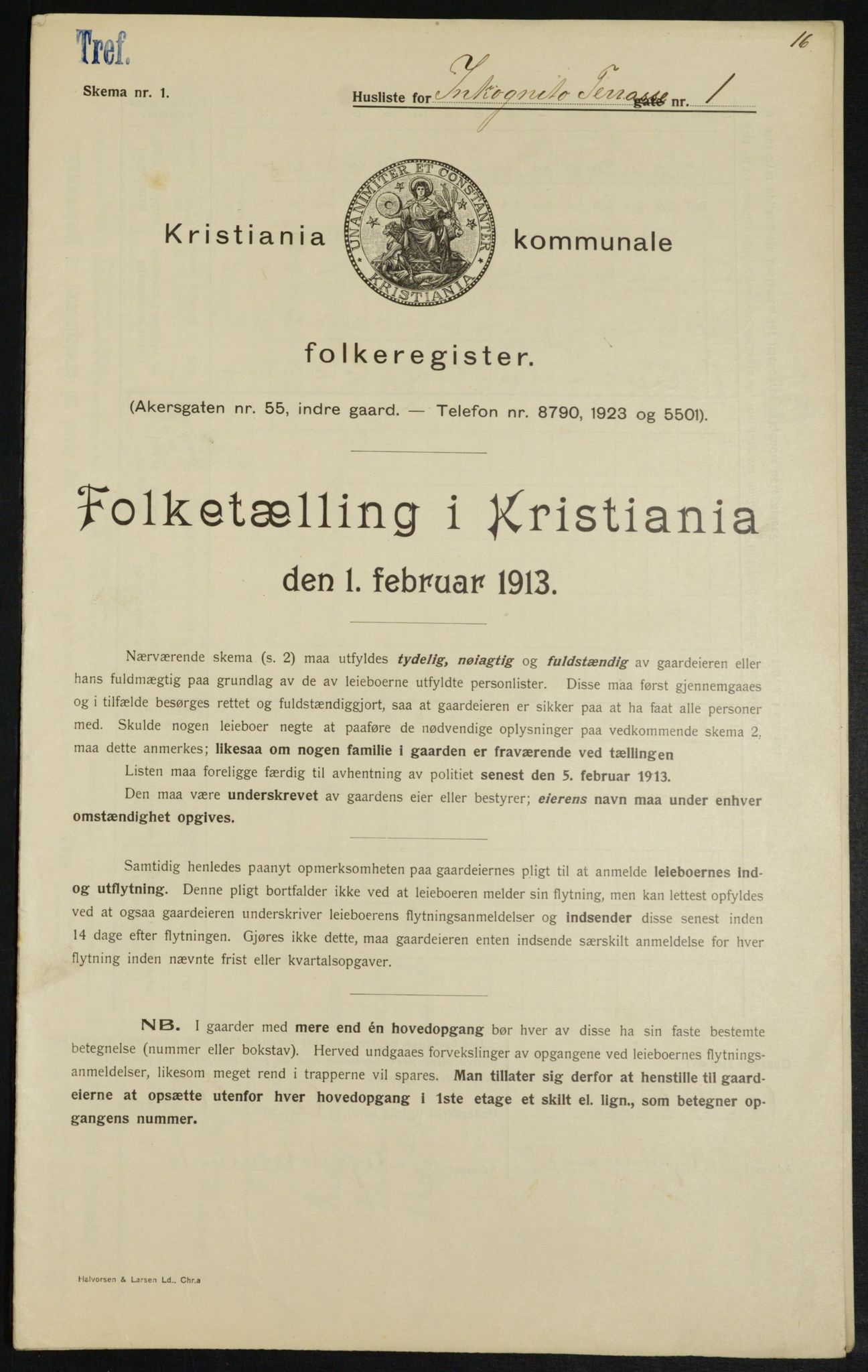 OBA, Kommunal folketelling 1.2.1913 for Kristiania, 1913, s. 44128