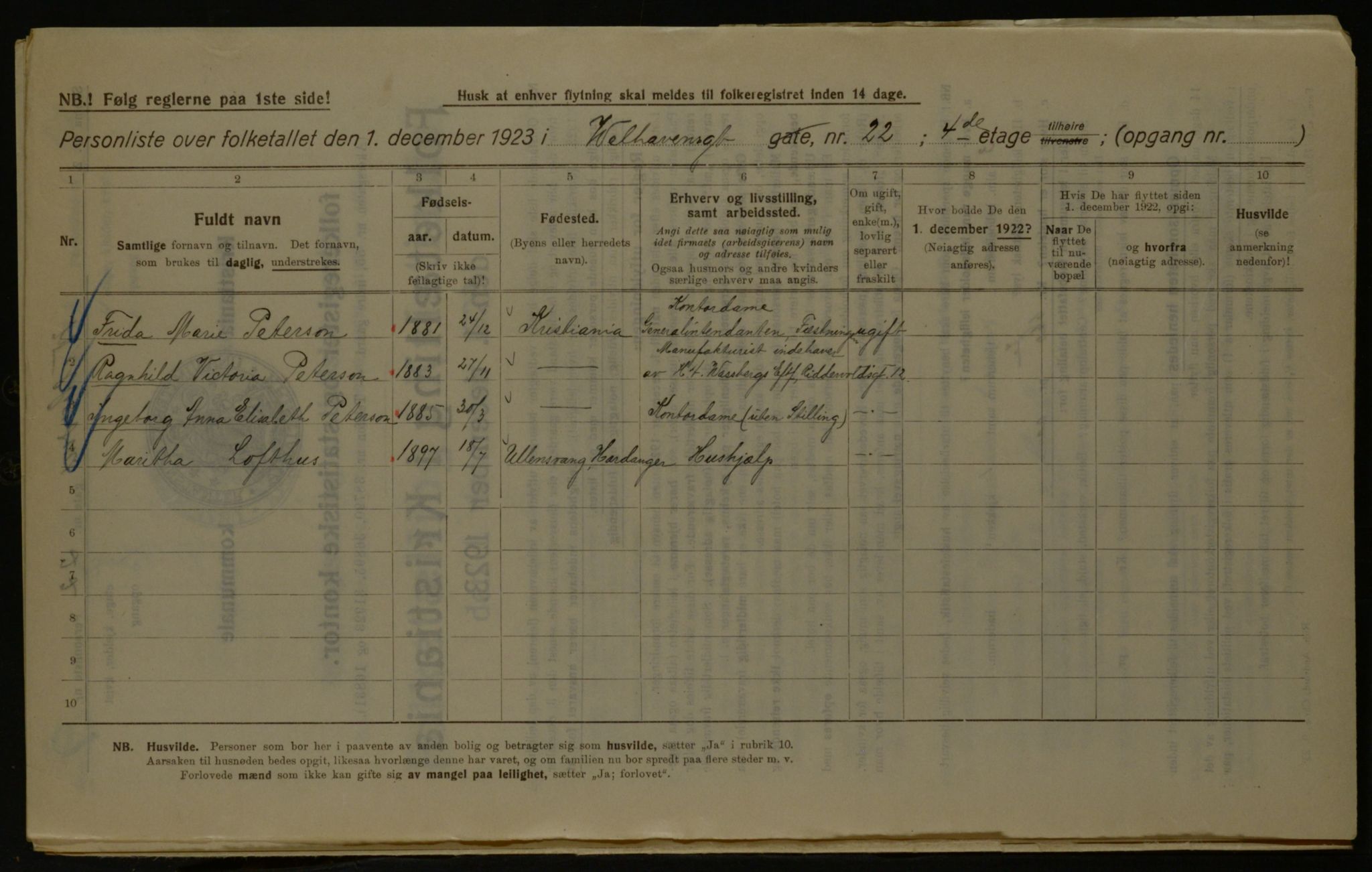 OBA, Kommunal folketelling 1.12.1923 for Kristiania, 1923, s. 140988