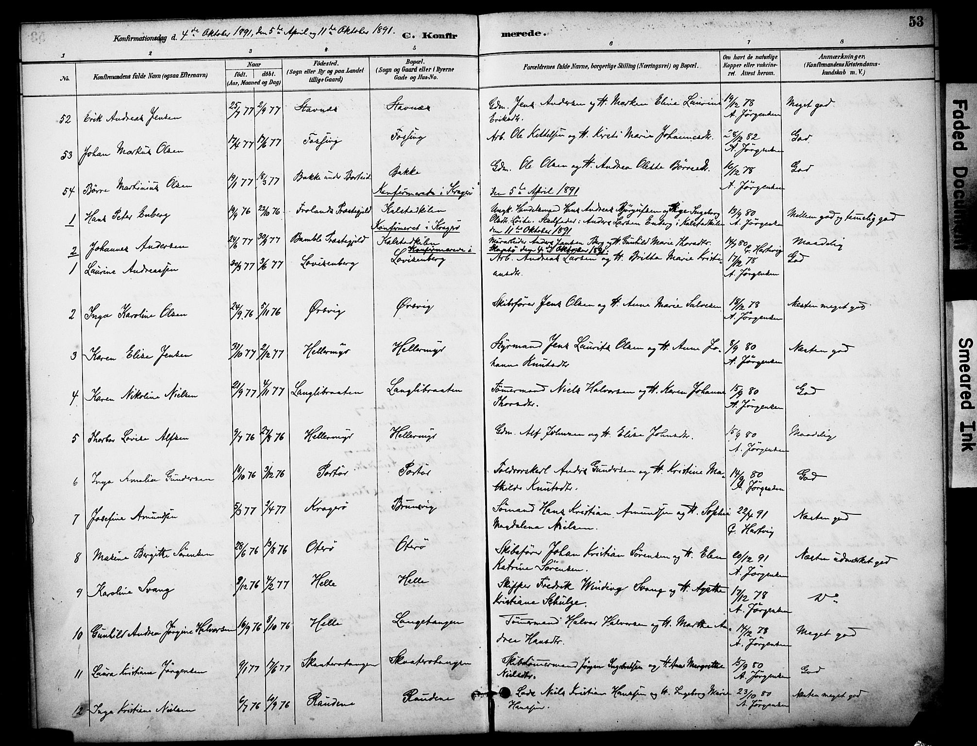 Skåtøy kirkebøker, AV/SAKO-A-304/F/Fa/L0003: Ministerialbok nr. I 3, 1884-1899, s. 53