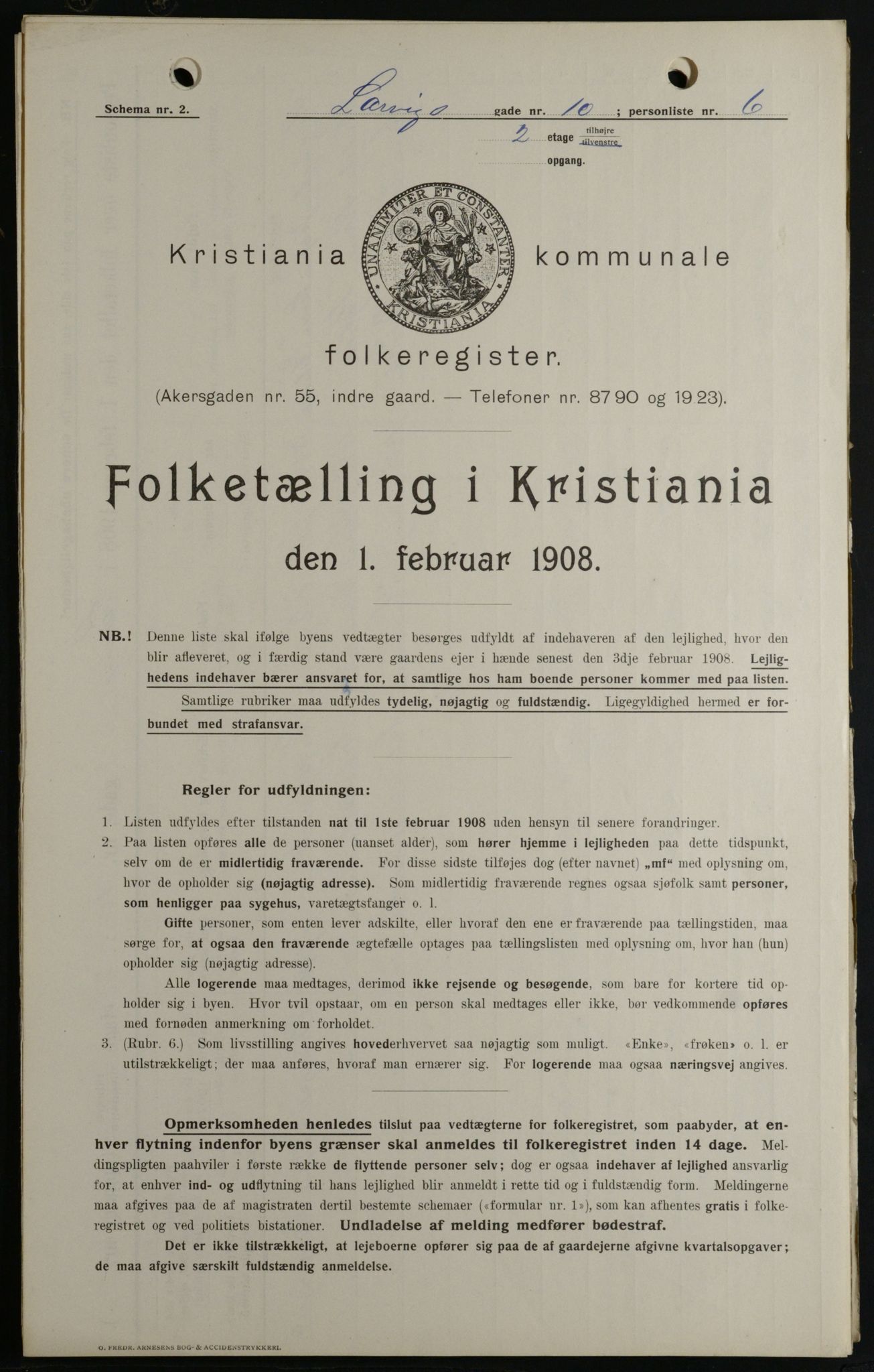 OBA, Kommunal folketelling 1.2.1908 for Kristiania kjøpstad, 1908, s. 51285