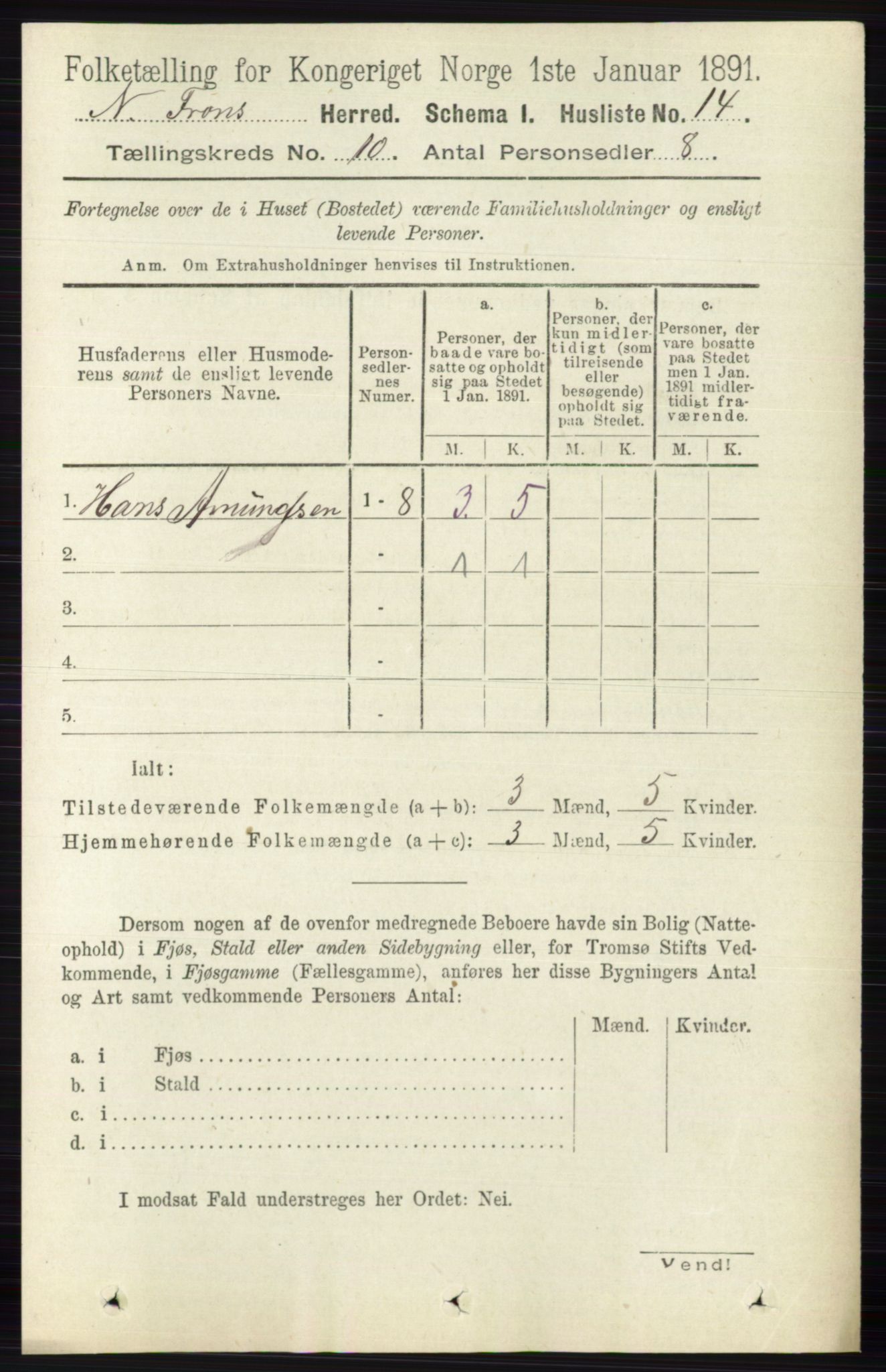 RA, Folketelling 1891 for 0518 Nord-Fron herred, 1891, s. 4315