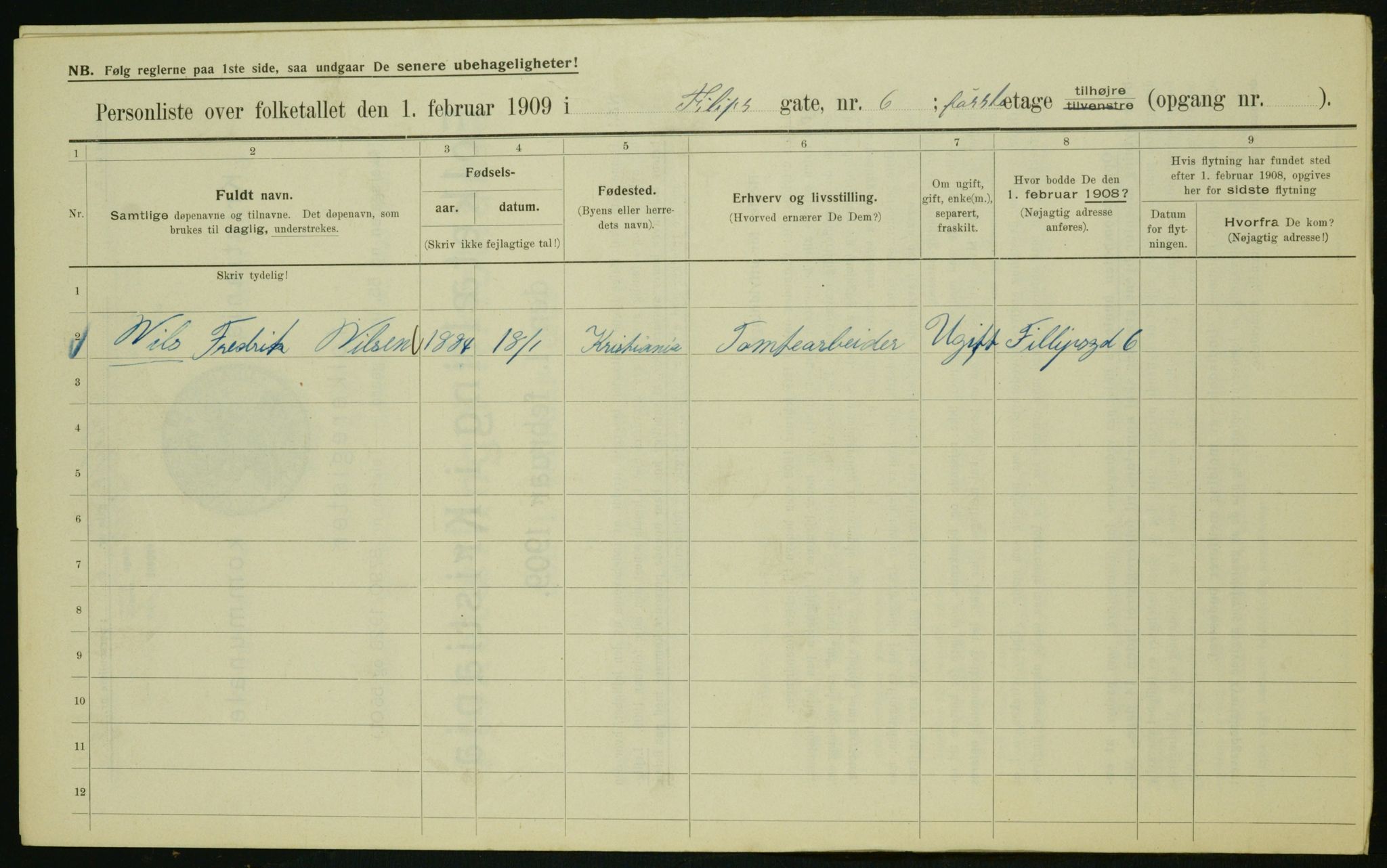 OBA, Kommunal folketelling 1.2.1909 for Kristiania kjøpstad, 1909, s. 21909