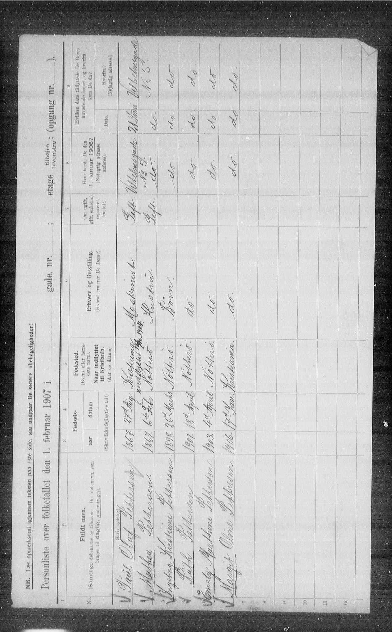 OBA, Kommunal folketelling 1.2.1907 for Kristiania kjøpstad, 1907, s. 35548