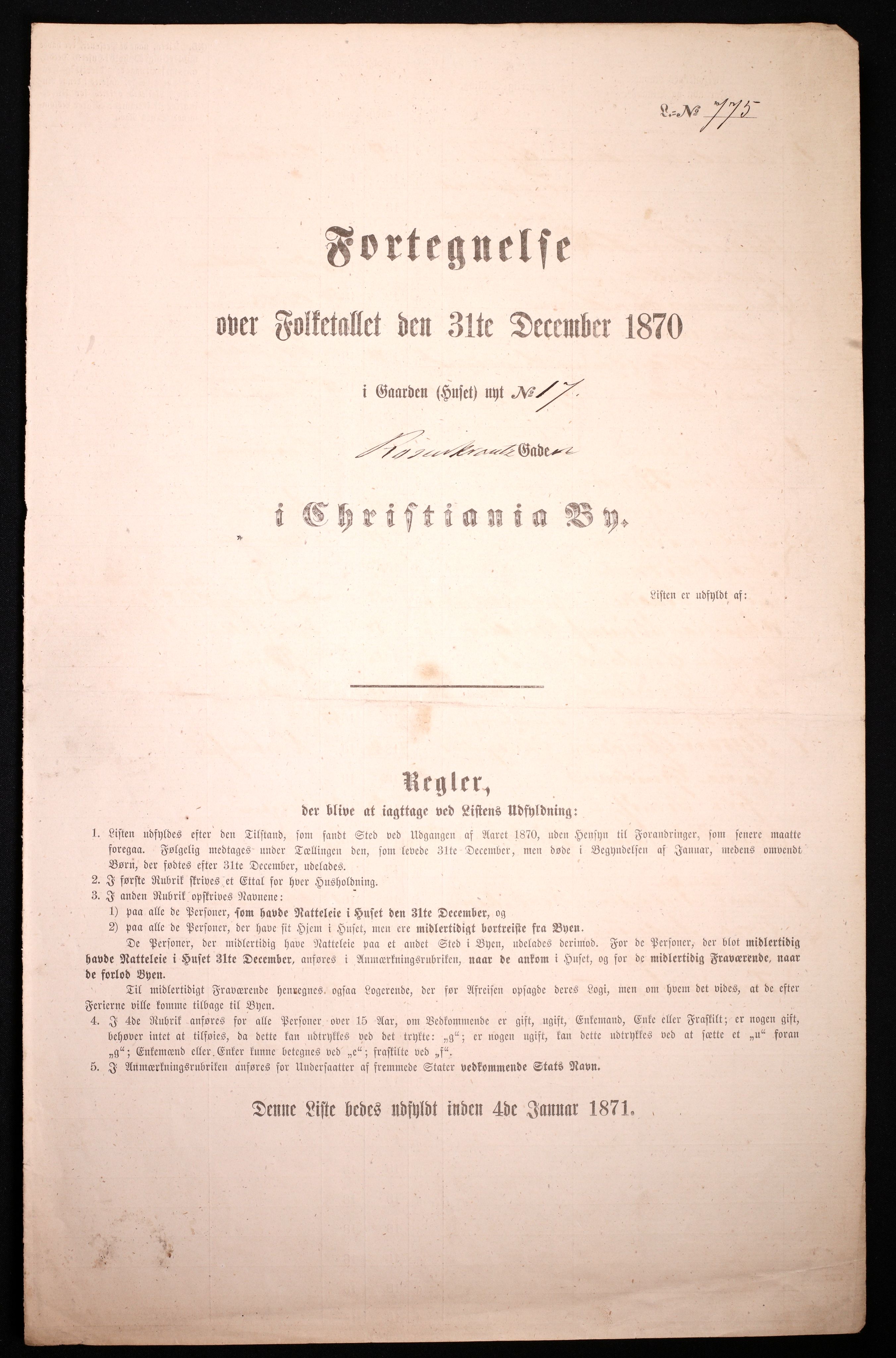 RA, Folketelling 1870 for 0301 Kristiania kjøpstad, 1870, s. 2905