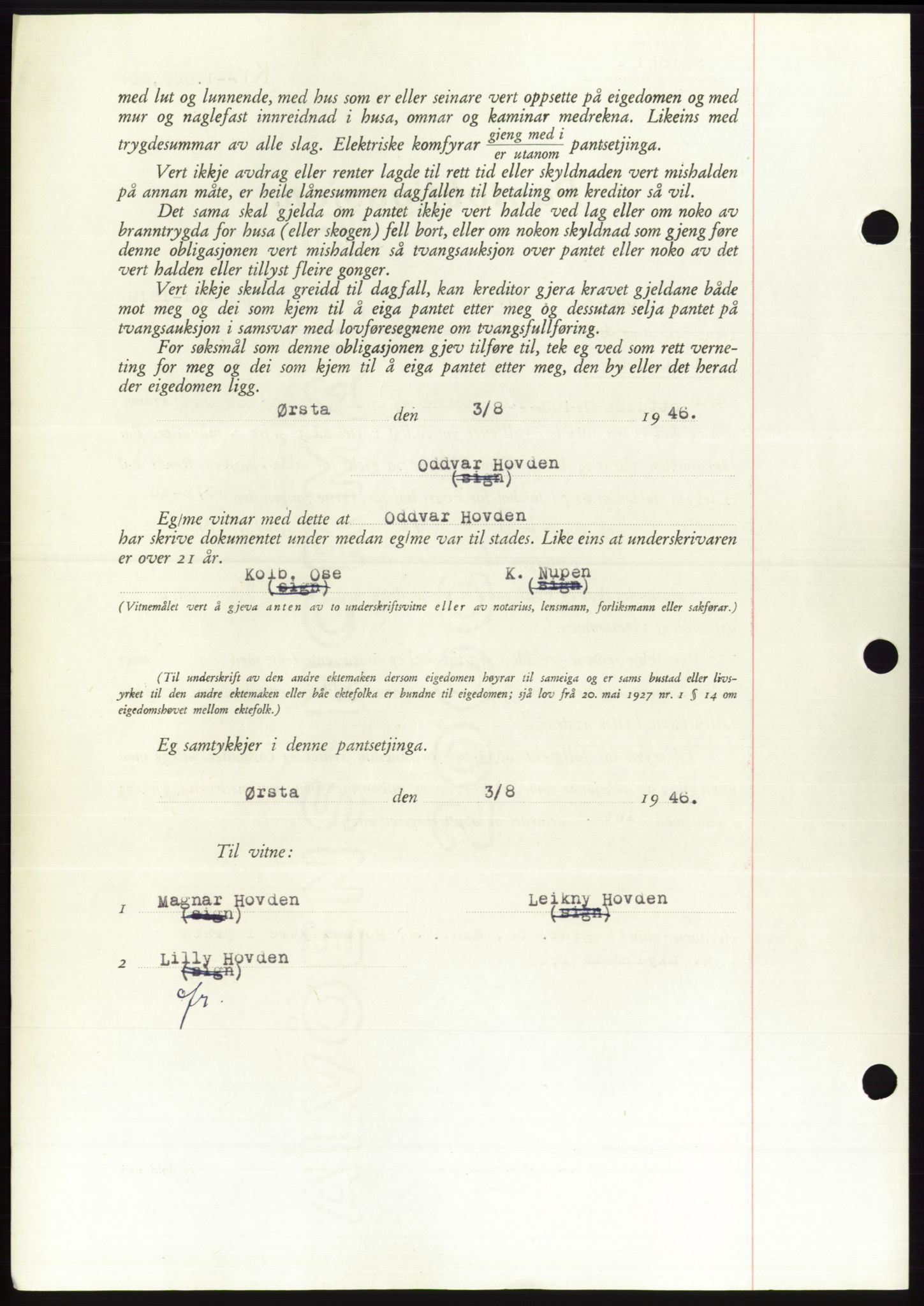 Søre Sunnmøre sorenskriveri, AV/SAT-A-4122/1/2/2C/L0114: Pantebok nr. 1-2B, 1943-1947, Dagboknr: 941/1946