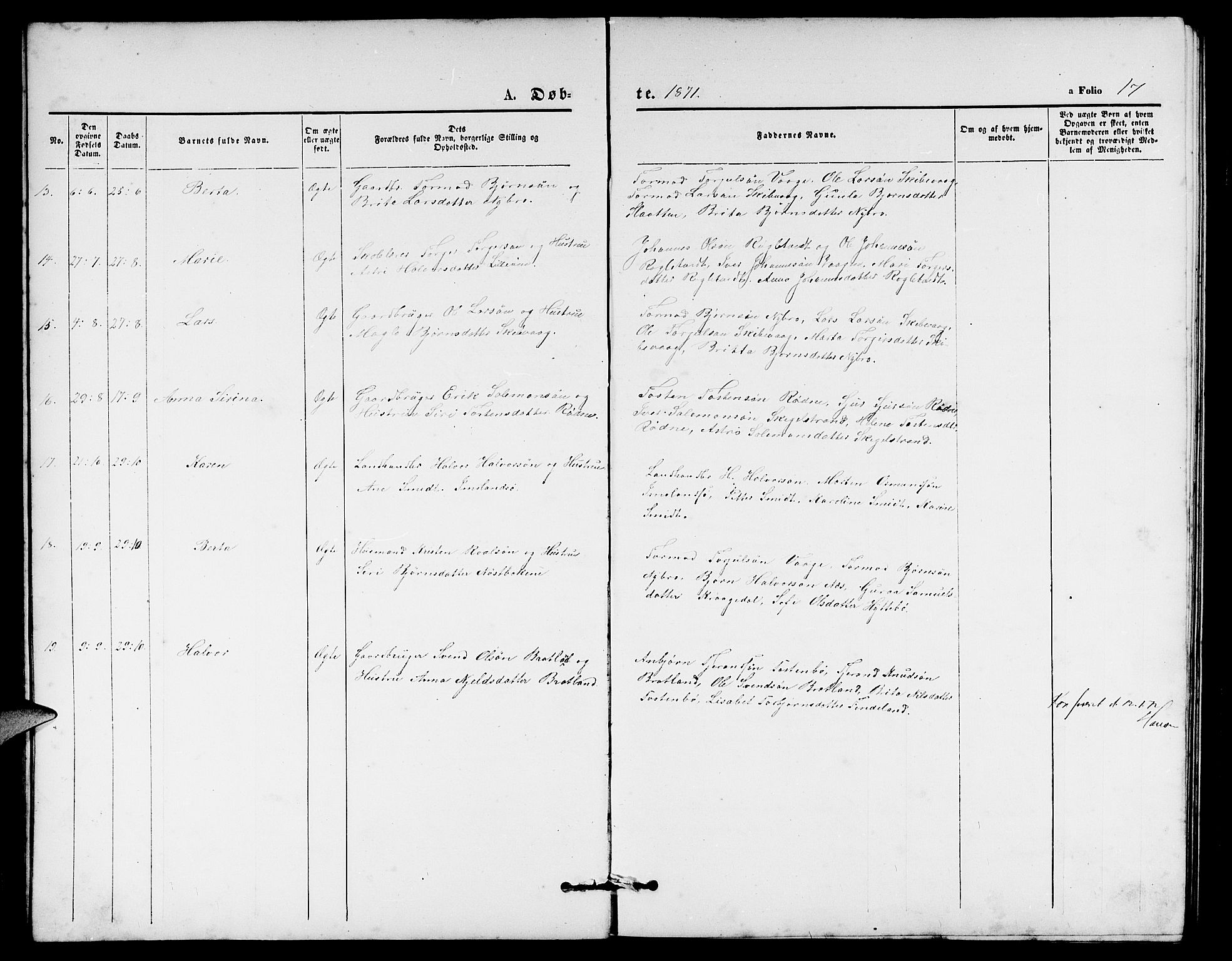 Vikedal sokneprestkontor, AV/SAST-A-101840/01/V: Klokkerbok nr. B 4, 1868-1890, s. 17