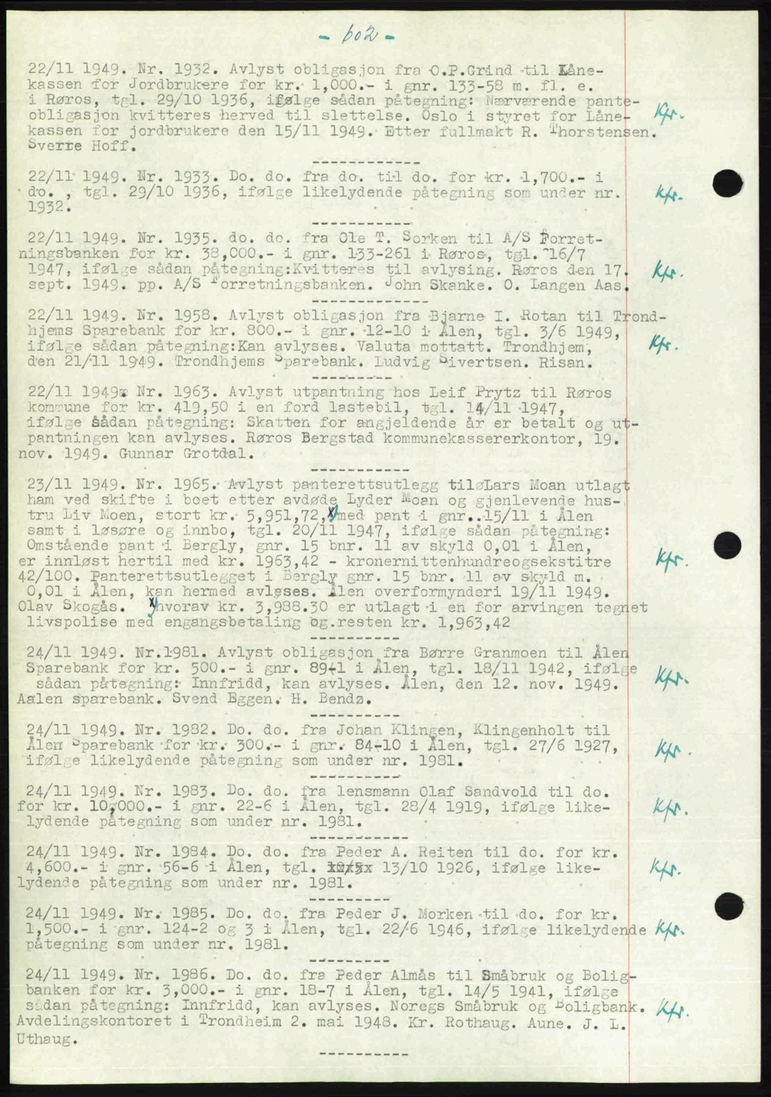 Gauldal sorenskriveri, SAT/A-0014/1/2/2C: Pantebok nr. A9, 1949-1950, Dagboknr: 1932/1949