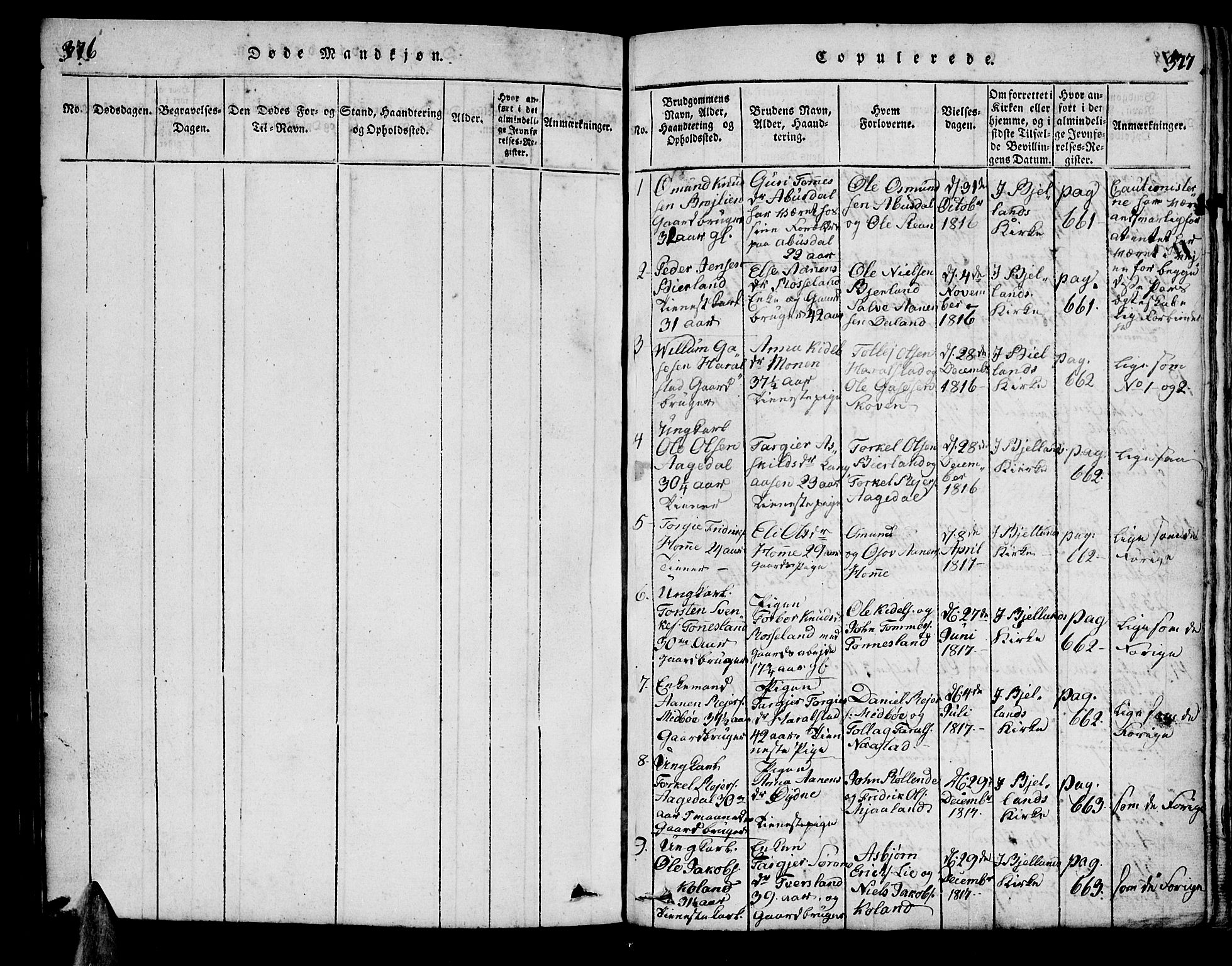 Bjelland sokneprestkontor, AV/SAK-1111-0005/F/Fa/Faa/L0002: Ministerialbok nr. A 2, 1816-1866, s. 376-377