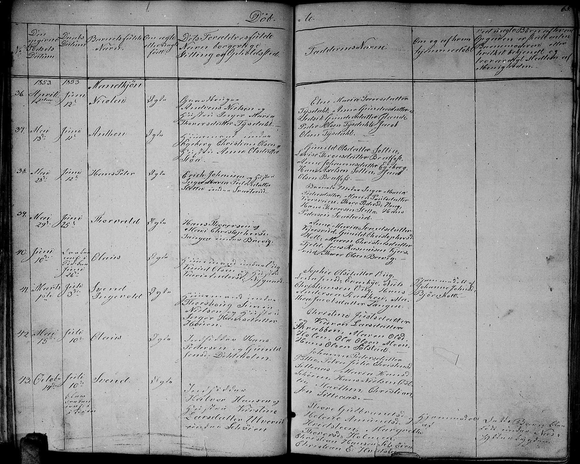 Enebakk prestekontor Kirkebøker, AV/SAO-A-10171c/G/Ga/L0004: Klokkerbok nr. I 4, 1850-1866, s. 65