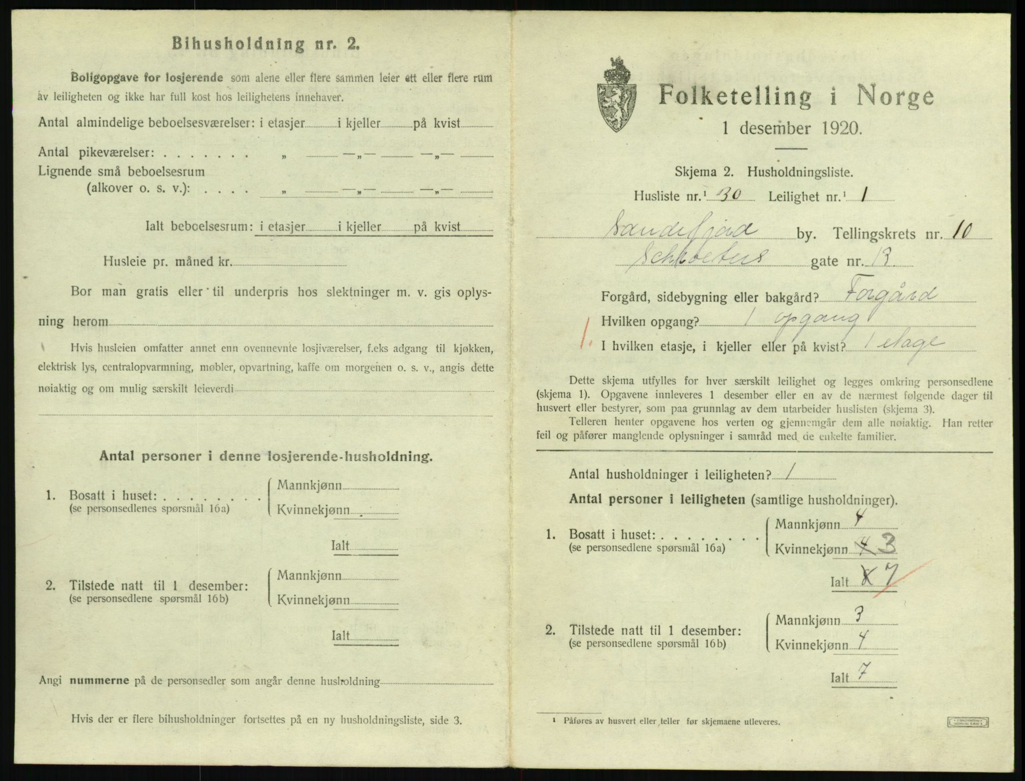 SAKO, Folketelling 1920 for 0706 Sandefjord kjøpstad, 1920, s. 3928