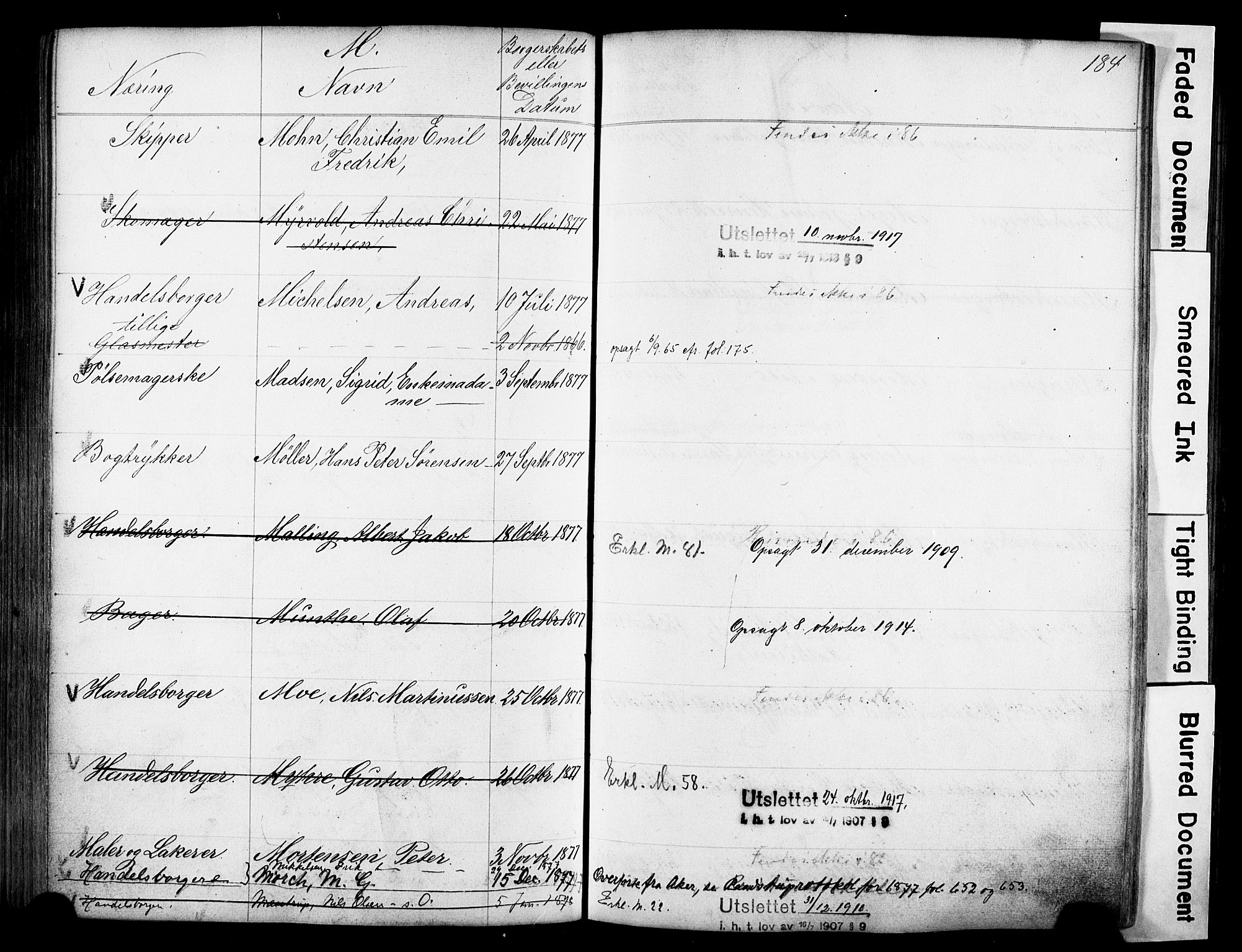Kristiania magistrat, SAO/A-10711/F/Fb/L0004: Borgerrulle, 1860-1879, s. 186