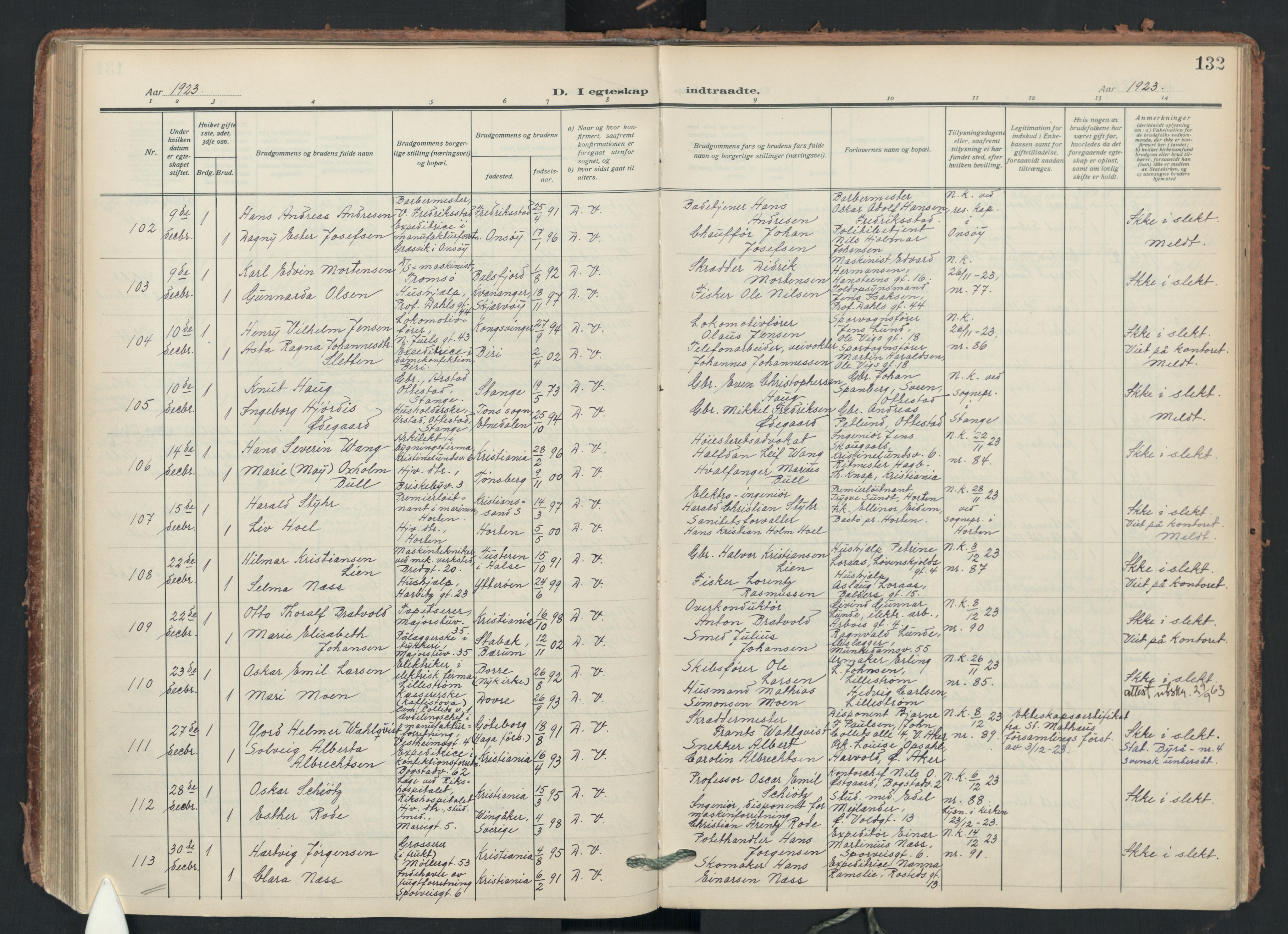 Uranienborg prestekontor Kirkebøker, AV/SAO-A-10877/F/Fa/L0012: Ministerialbok nr. I 12, 1914-1930, s. 132