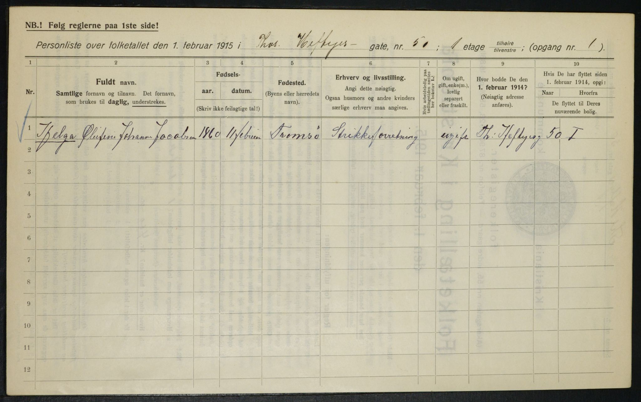 OBA, Kommunal folketelling 1.2.1915 for Kristiania, 1915, s. 109493