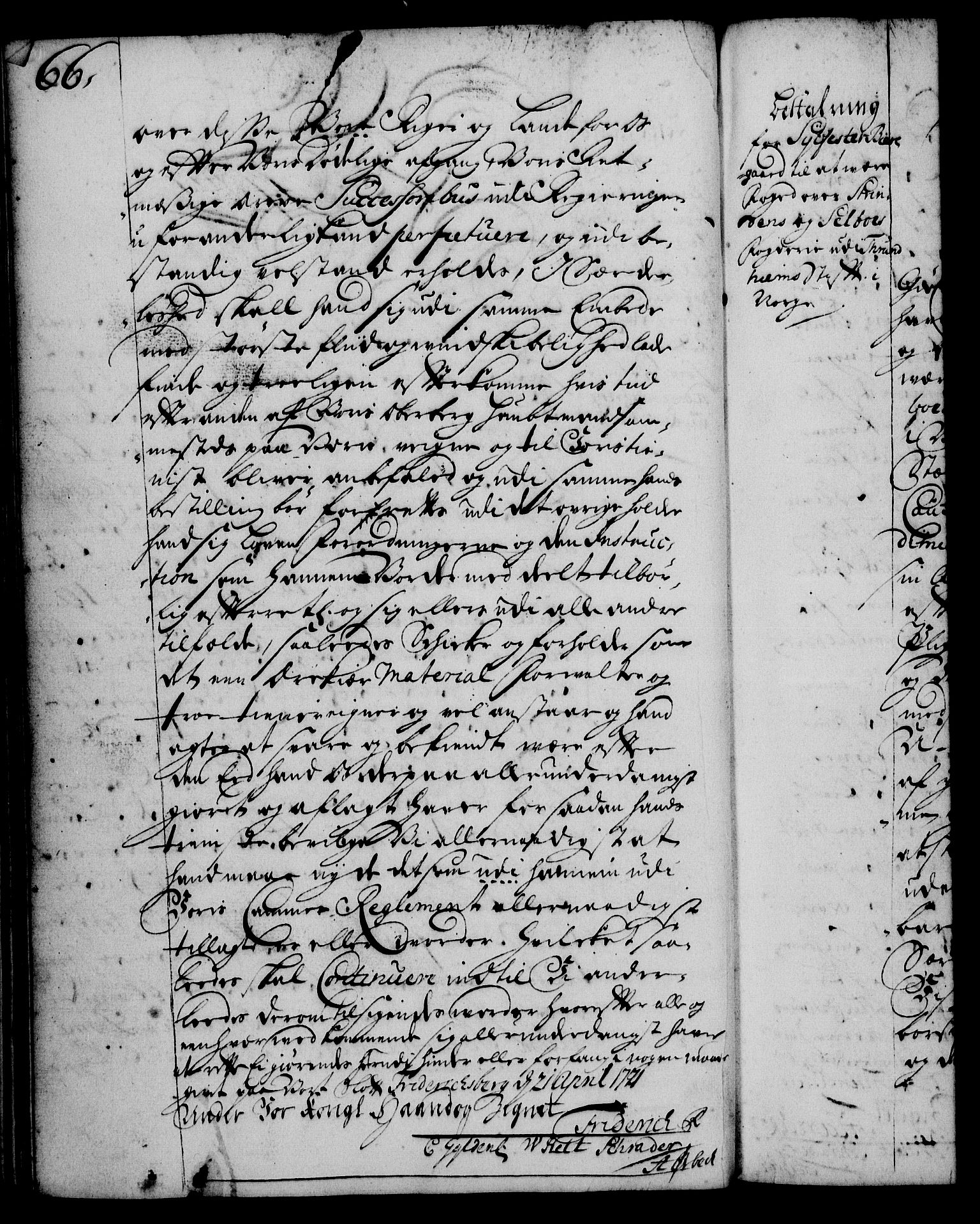Rentekammeret, Kammerkanselliet, RA/EA-3111/G/Gg/Gge/L0001: Norsk bestallingsprotokoll med register (merket RK 53.25), 1720-1730, s. 66