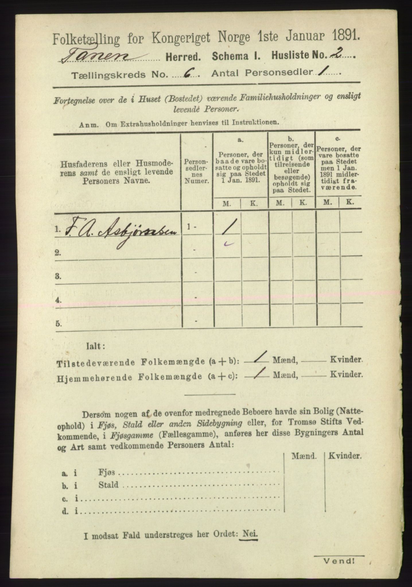 RA, Folketelling 1891 for 2025 Tana herred, 1891, s. 2749