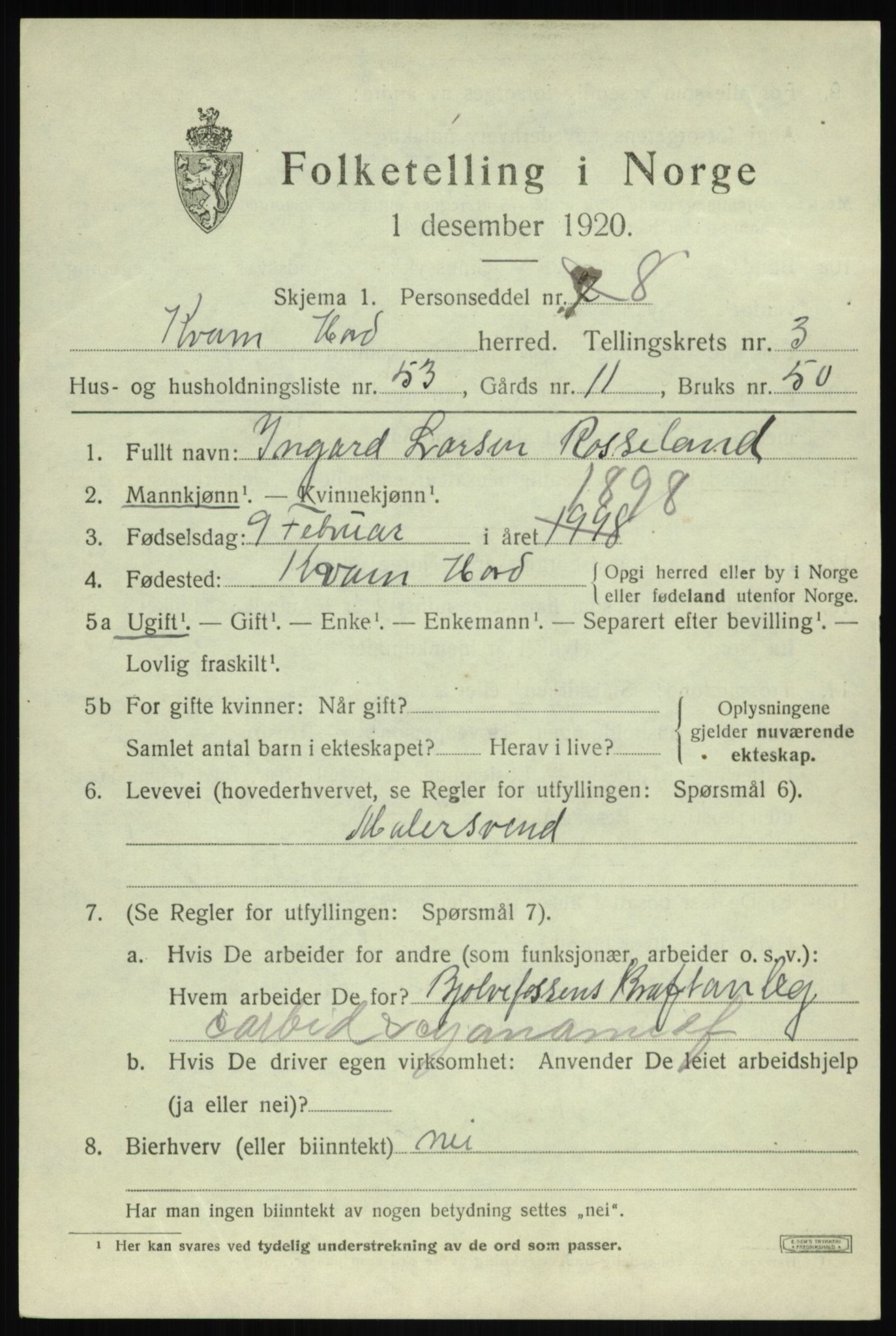 SAB, Folketelling 1920 for 1238 Kvam herred, 1920, s. 3213