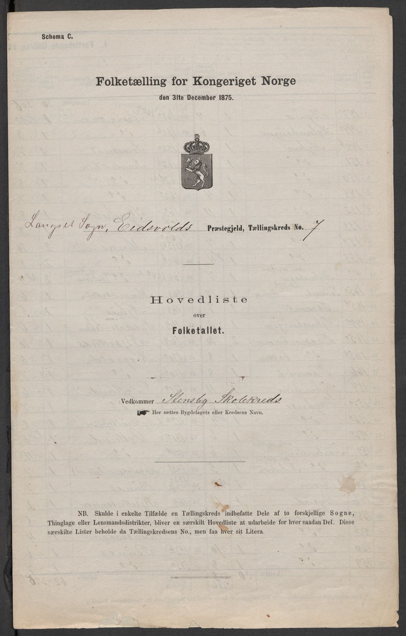 RA, Folketelling 1875 for 0237P Eidsvoll prestegjeld, 1875, s. 25