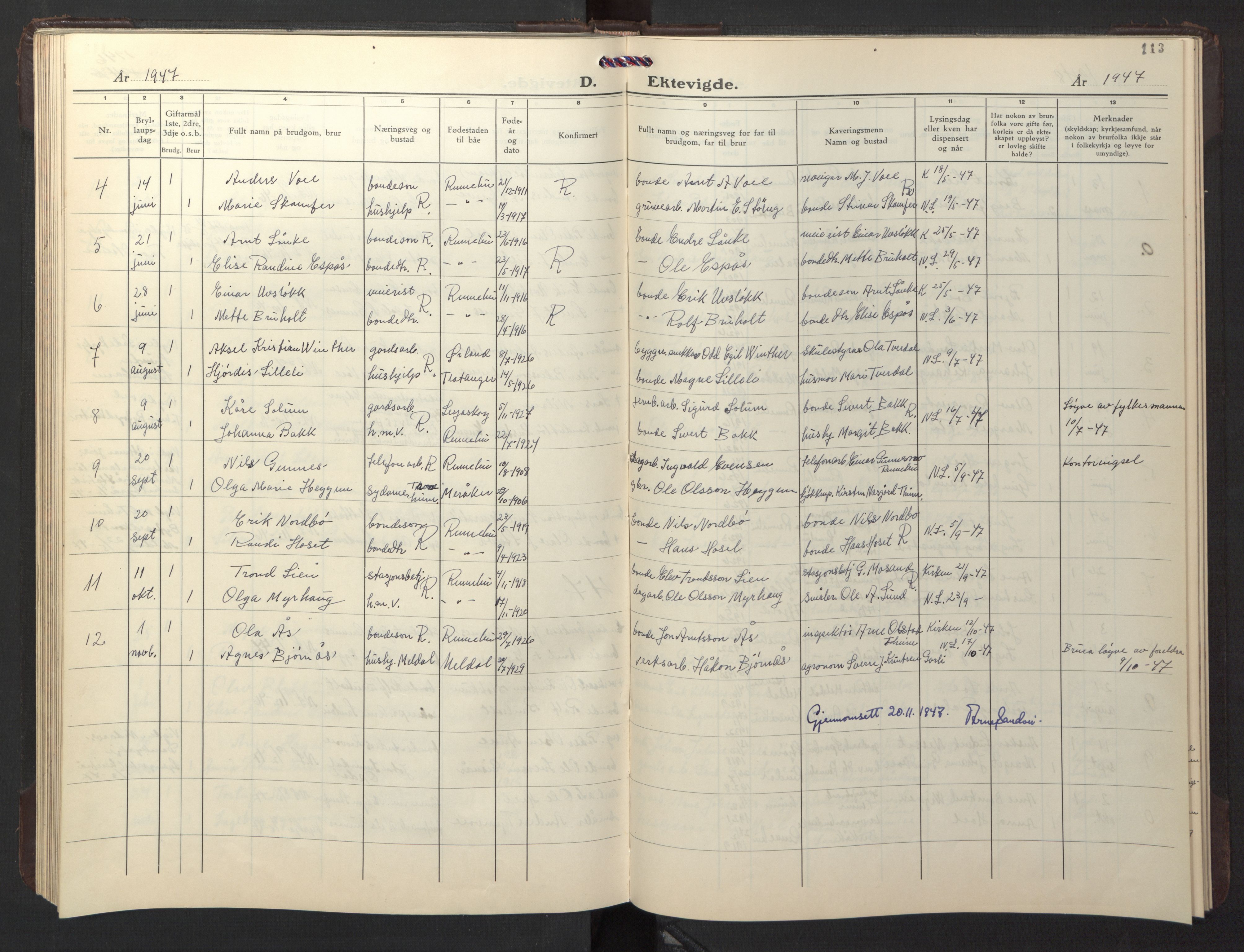 Ministerialprotokoller, klokkerbøker og fødselsregistre - Sør-Trøndelag, AV/SAT-A-1456/674/L0878: Klokkerbok nr. 674C05, 1941-1950, s. 113