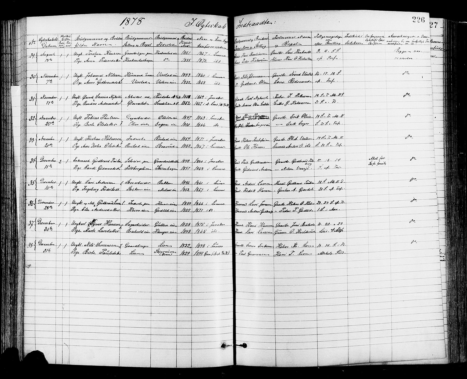 Jevnaker prestekontor, SAH/PREST-116/H/Ha/Haa/L0008: Ministerialbok nr. 8, 1877-1890, s. 226