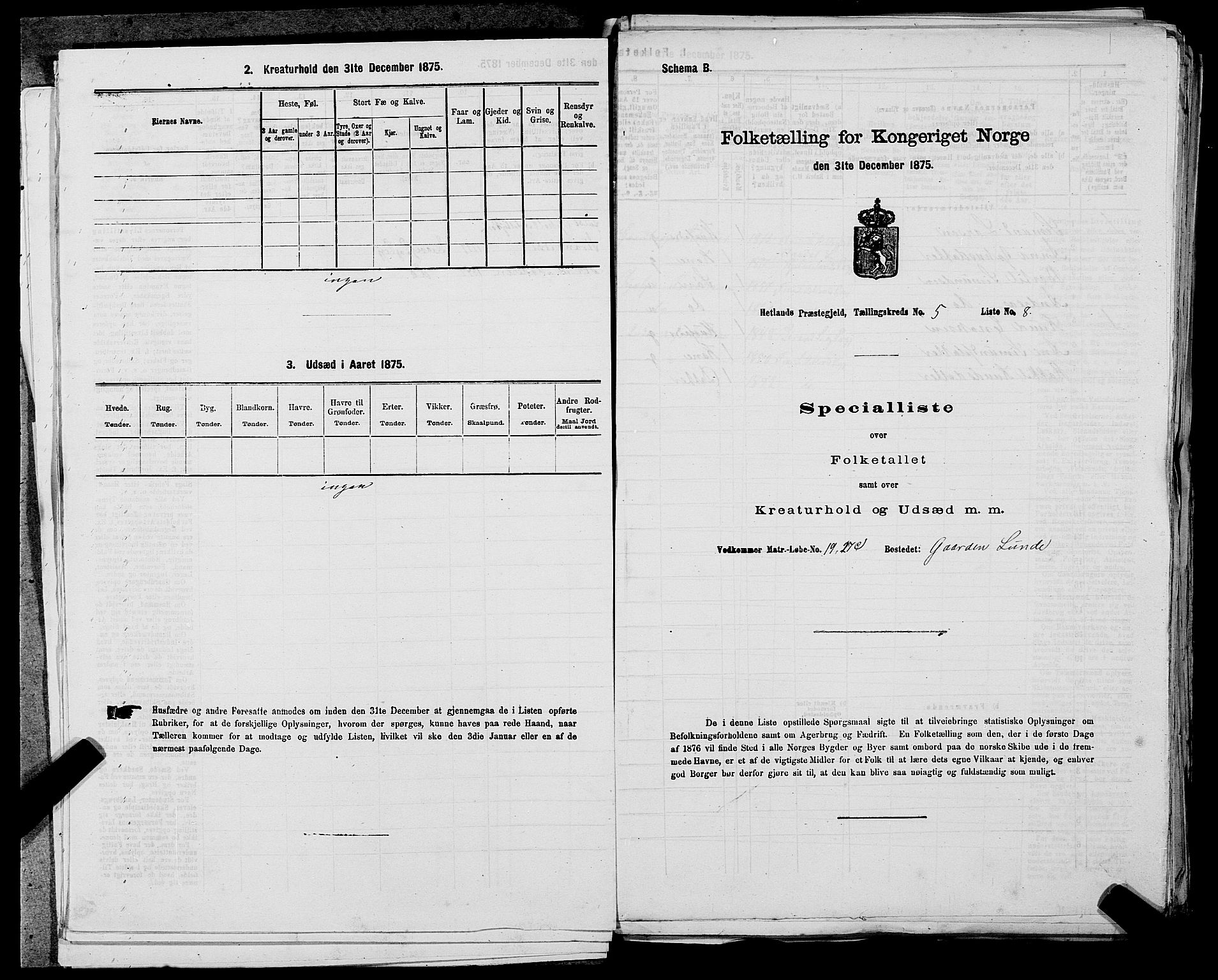 SAST, Folketelling 1875 for 1126P Hetland prestegjeld, 1875, s. 1066