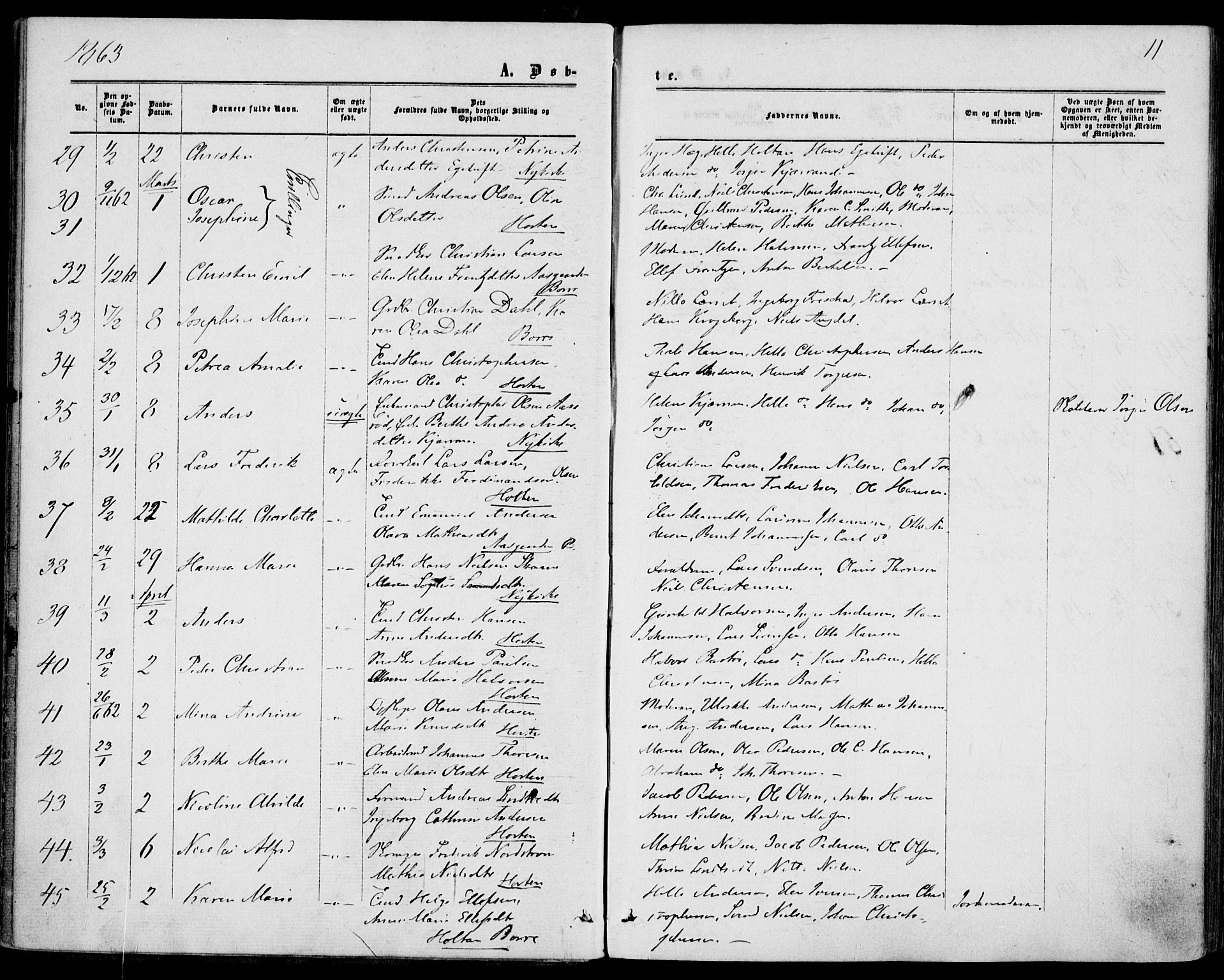 Borre kirkebøker, AV/SAKO-A-338/F/Fa/L0007: Ministerialbok nr. I 7, 1862-1867, s. 11