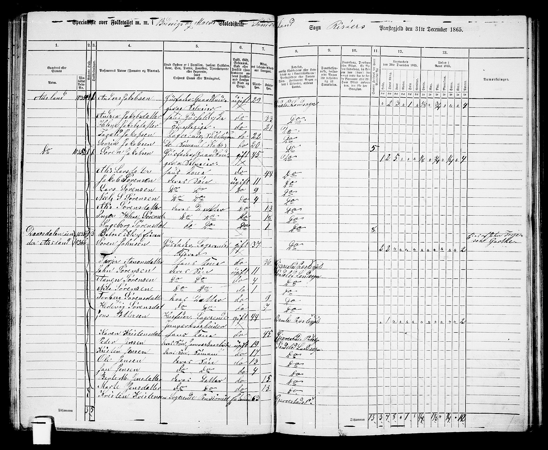 RA, Folketelling 1865 for 0913L Risør prestegjeld, Søndeled sokn, 1865, s. 82