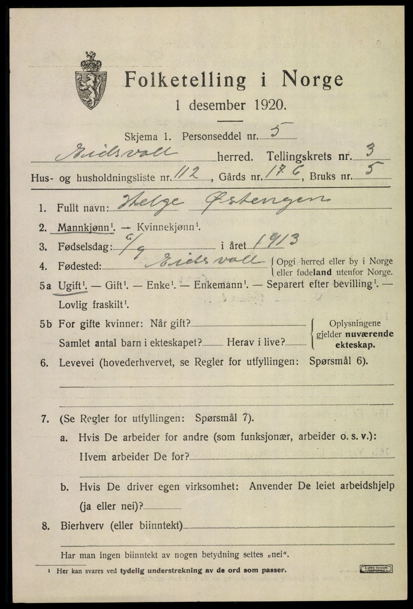 SAO, Folketelling 1920 for 0237 Eidsvoll herred, 1920, s. 8977