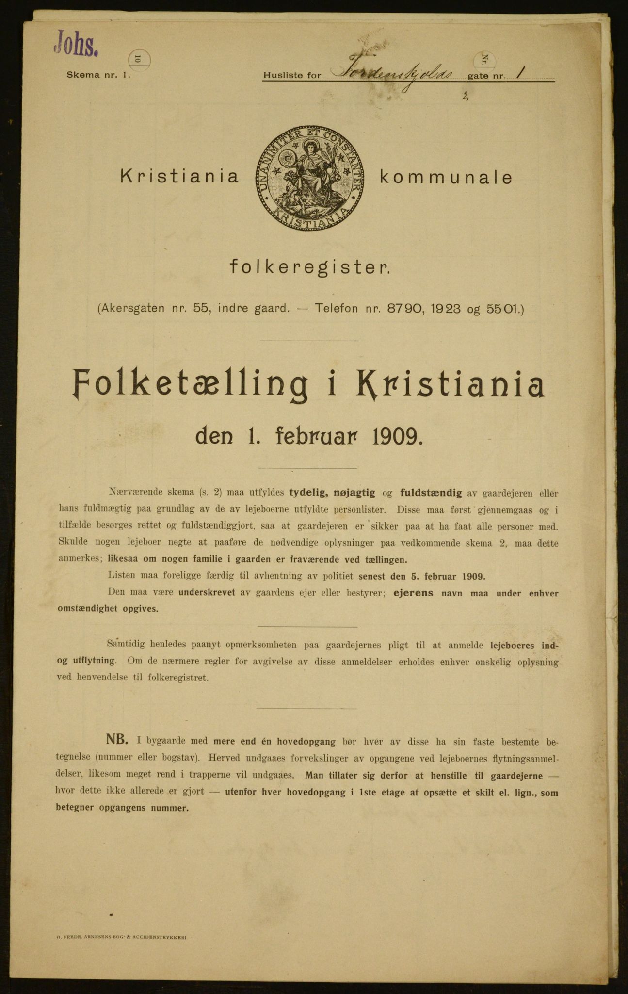 OBA, Kommunal folketelling 1.2.1909 for Kristiania kjøpstad, 1909, s. 103112