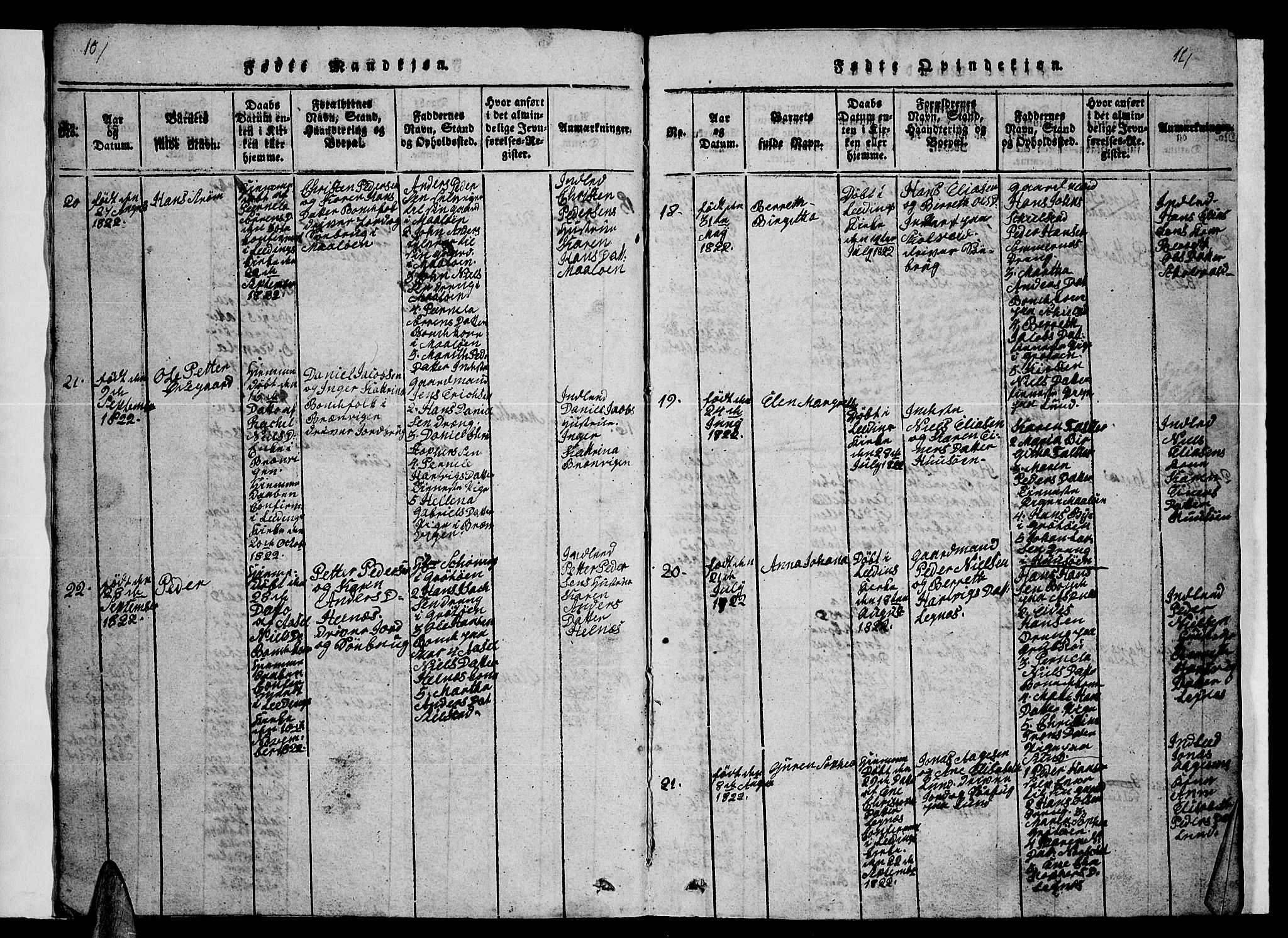 Ministerialprotokoller, klokkerbøker og fødselsregistre - Nordland, AV/SAT-A-1459/857/L0826: Klokkerbok nr. 857C01, 1821-1852, s. 10-11