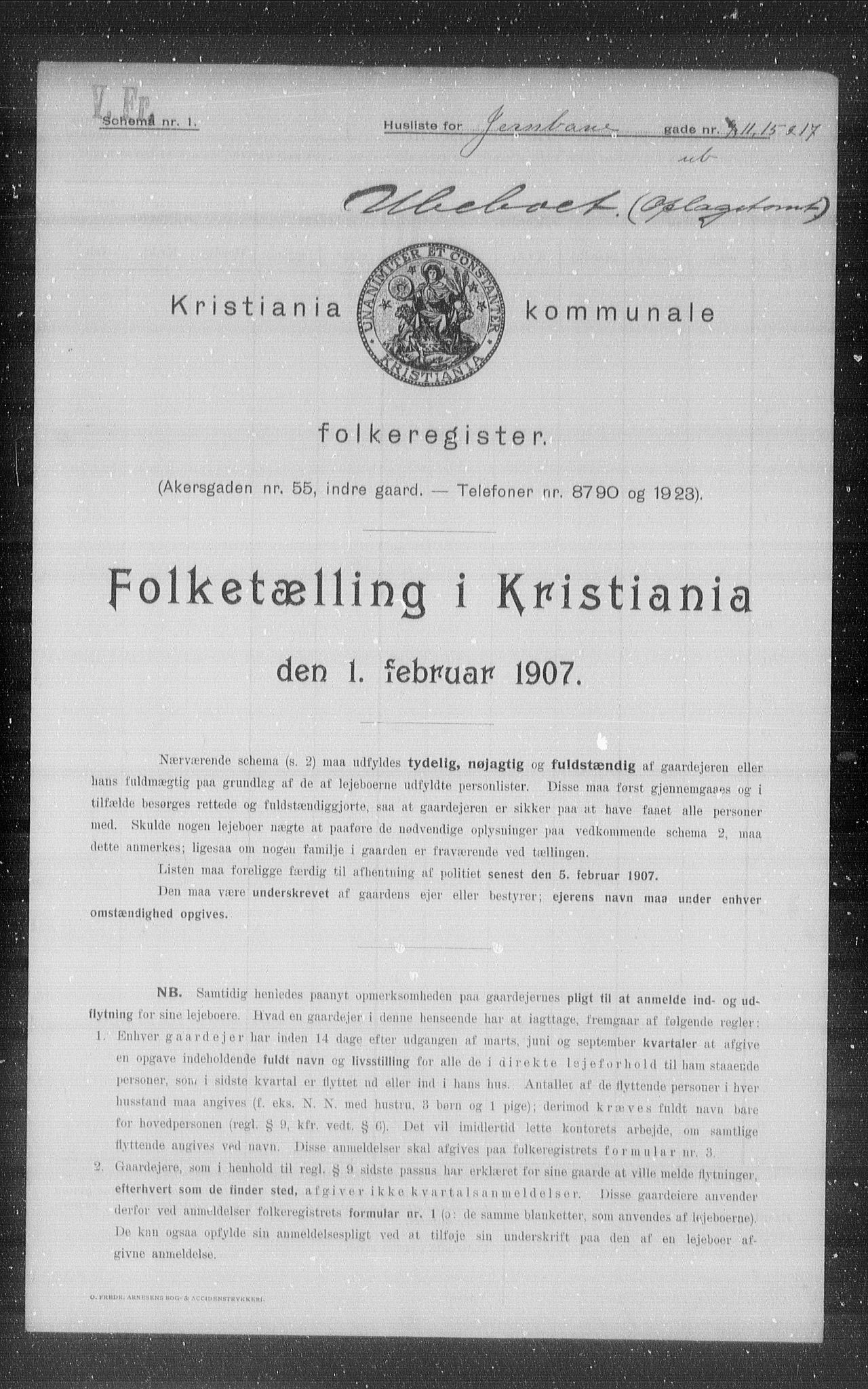 OBA, Kommunal folketelling 1.2.1907 for Kristiania kjøpstad, 1907, s. 23843