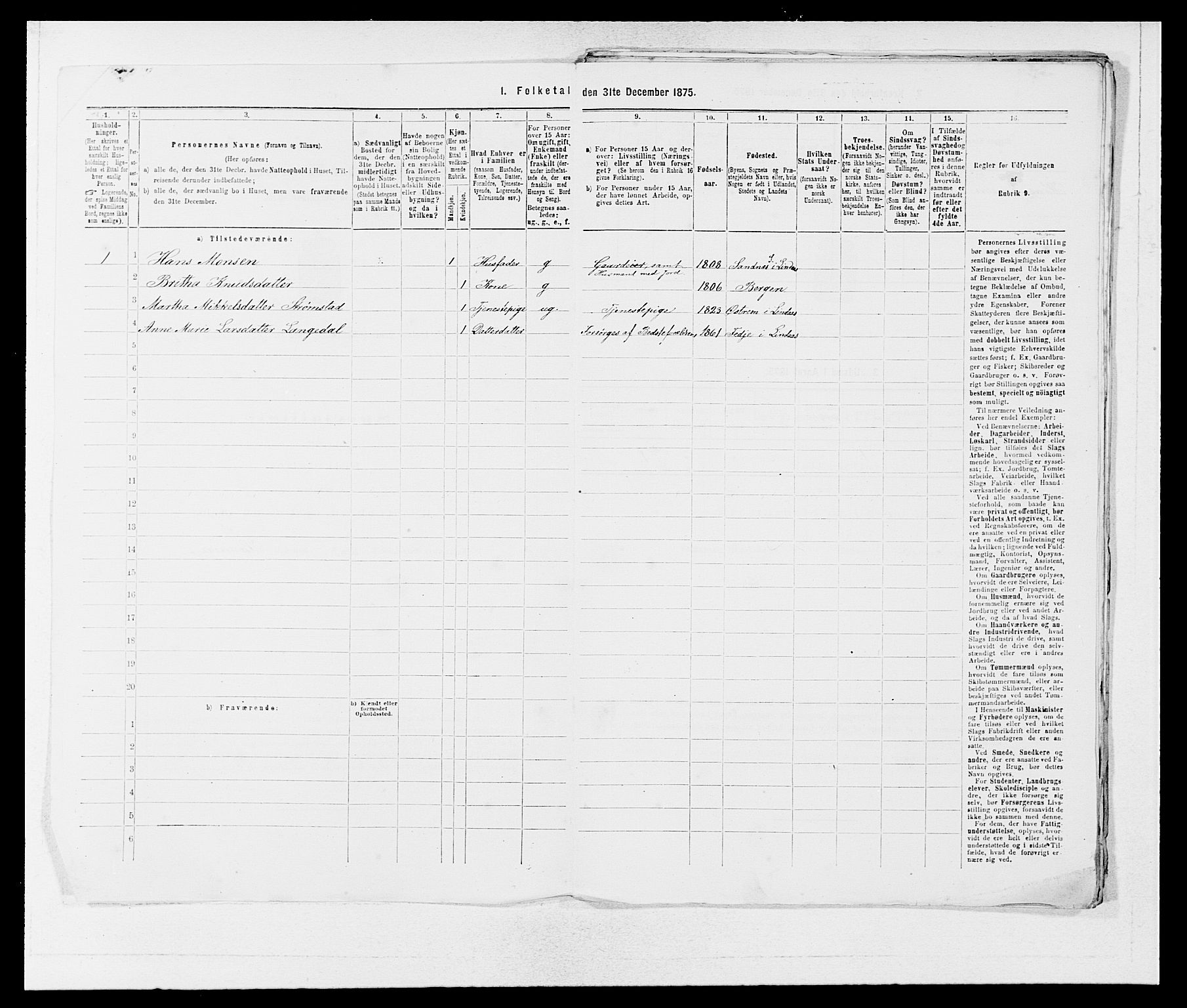 SAB, Folketelling 1875 for 1263P Lindås prestegjeld, 1875, s. 55