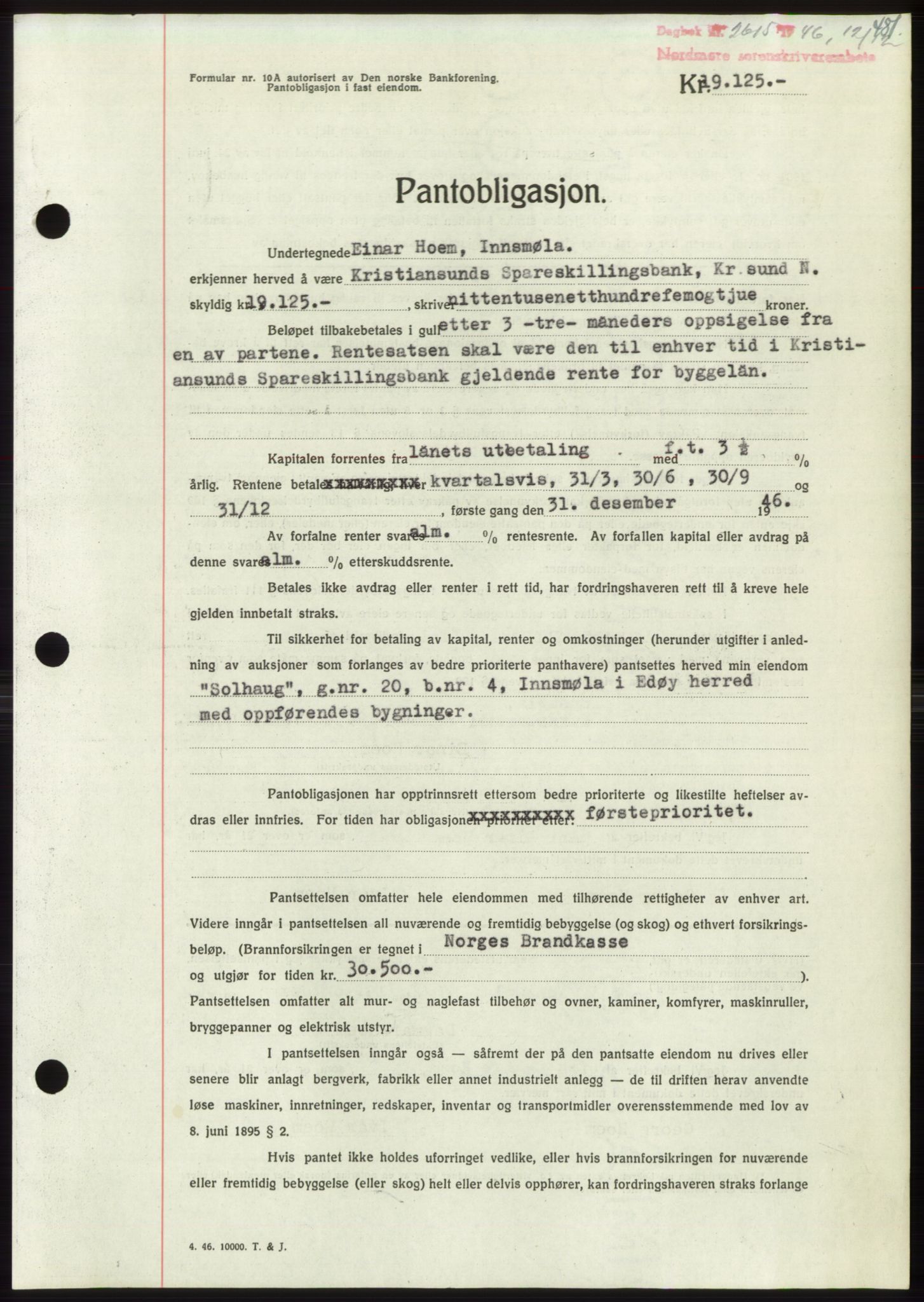 Nordmøre sorenskriveri, SAT/A-4132/1/2/2Ca: Pantebok nr. B95, 1946-1947, Dagboknr: 2615/1946