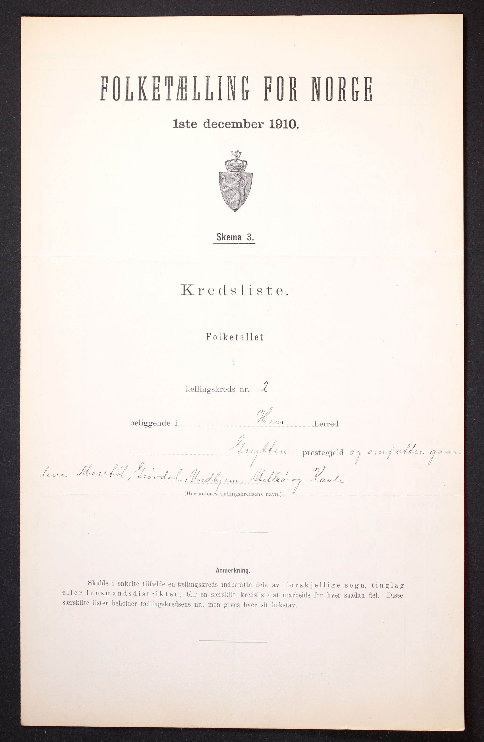 RA, Folketelling 1910 for 1540 Hen herred, 1910, s. 7