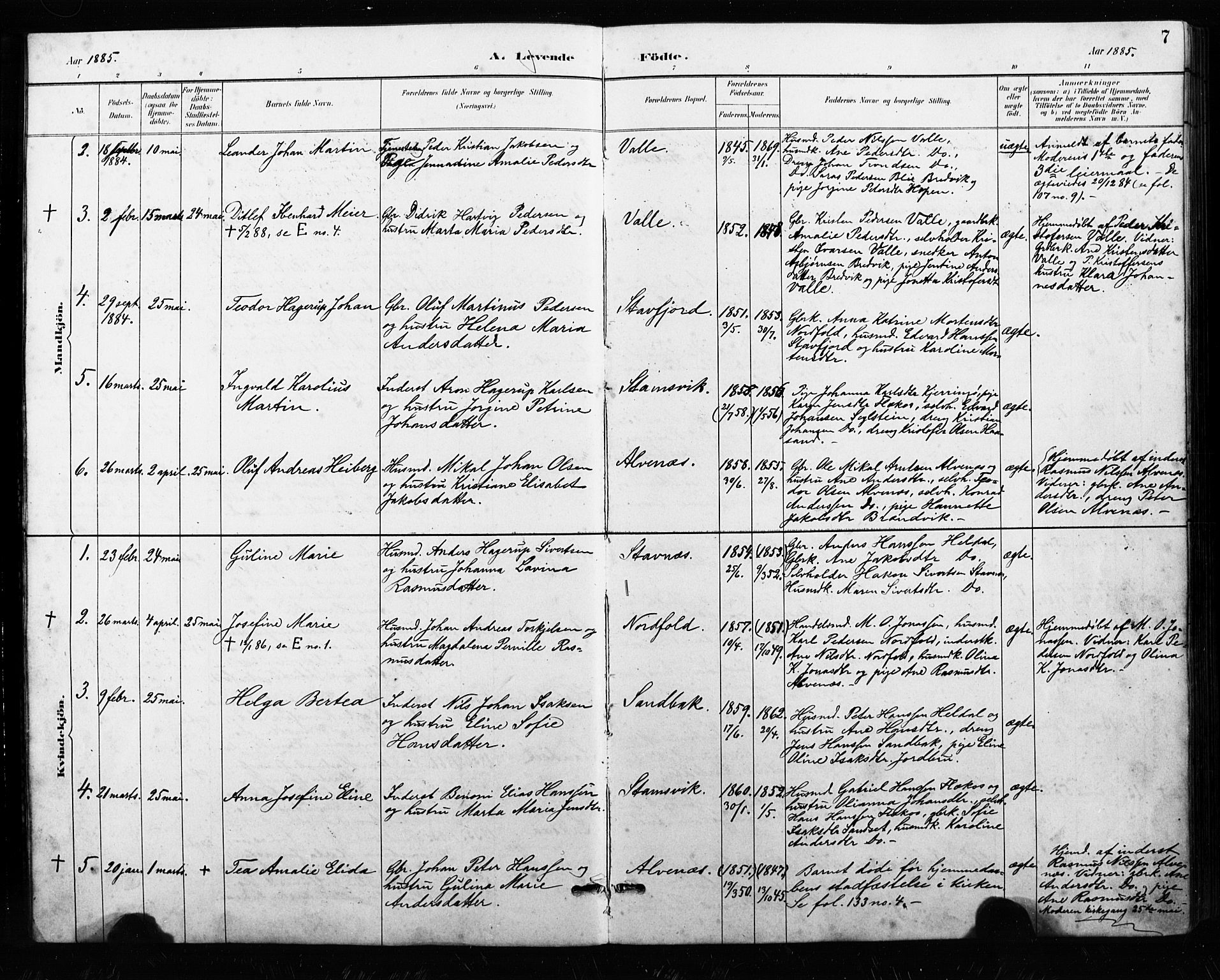 Ministerialprotokoller, klokkerbøker og fødselsregistre - Nordland, AV/SAT-A-1459/858/L0834: Klokkerbok nr. 858C01, 1884-1904, s. 7