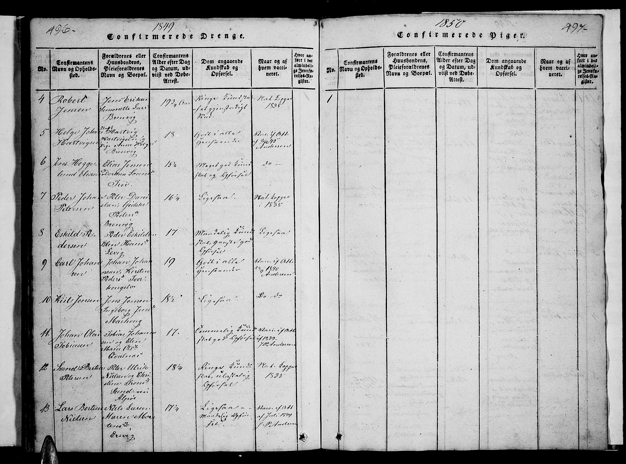 Ministerialprotokoller, klokkerbøker og fødselsregistre - Nordland, AV/SAT-A-1459/857/L0826: Klokkerbok nr. 857C01, 1821-1852, s. 496-497
