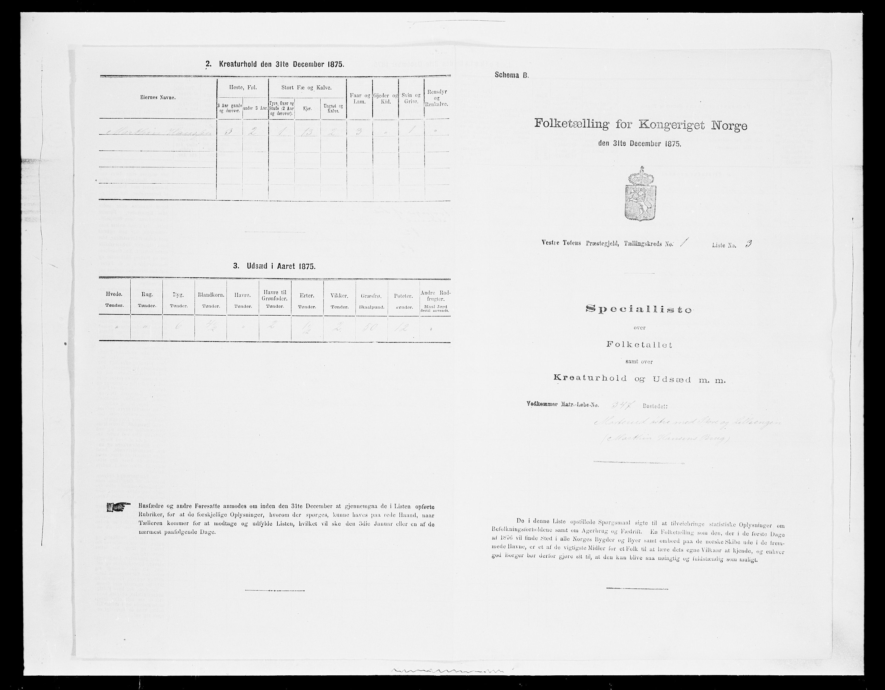 SAH, Folketelling 1875 for 0529P Vestre Toten prestegjeld, 1875, s. 180