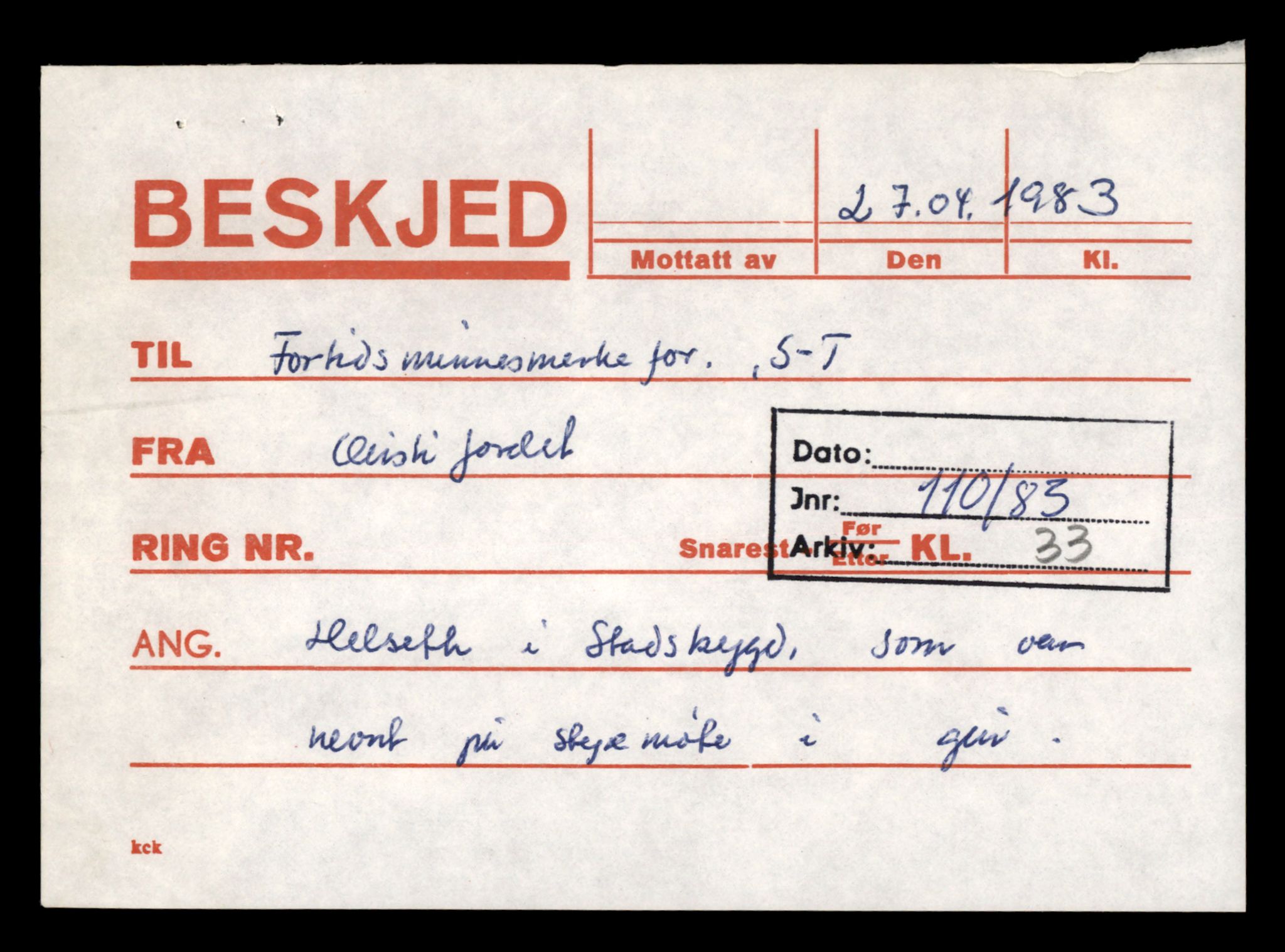 Fortidsminneforeningen, Den trønderske avdeling, AV/SAT-PA-0592/D/Da/L0035: Sakarkiv etter nøkkel, s. 893