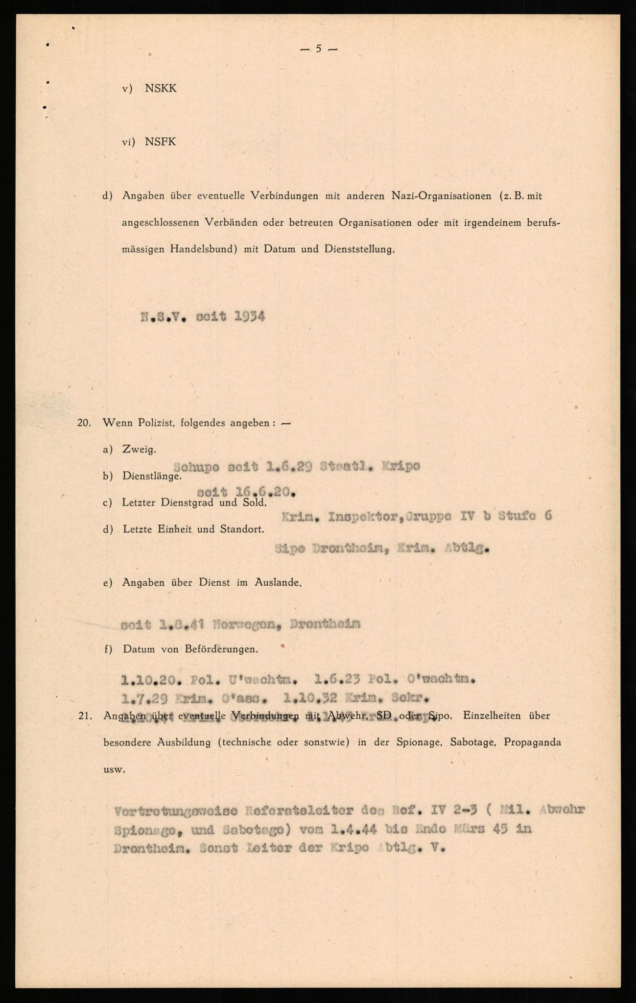 Forsvaret, Forsvarets overkommando II, AV/RA-RAFA-3915/D/Db/L0024: CI Questionaires. Tyske okkupasjonsstyrker i Norge. Tyskere., 1945-1946, s. 153