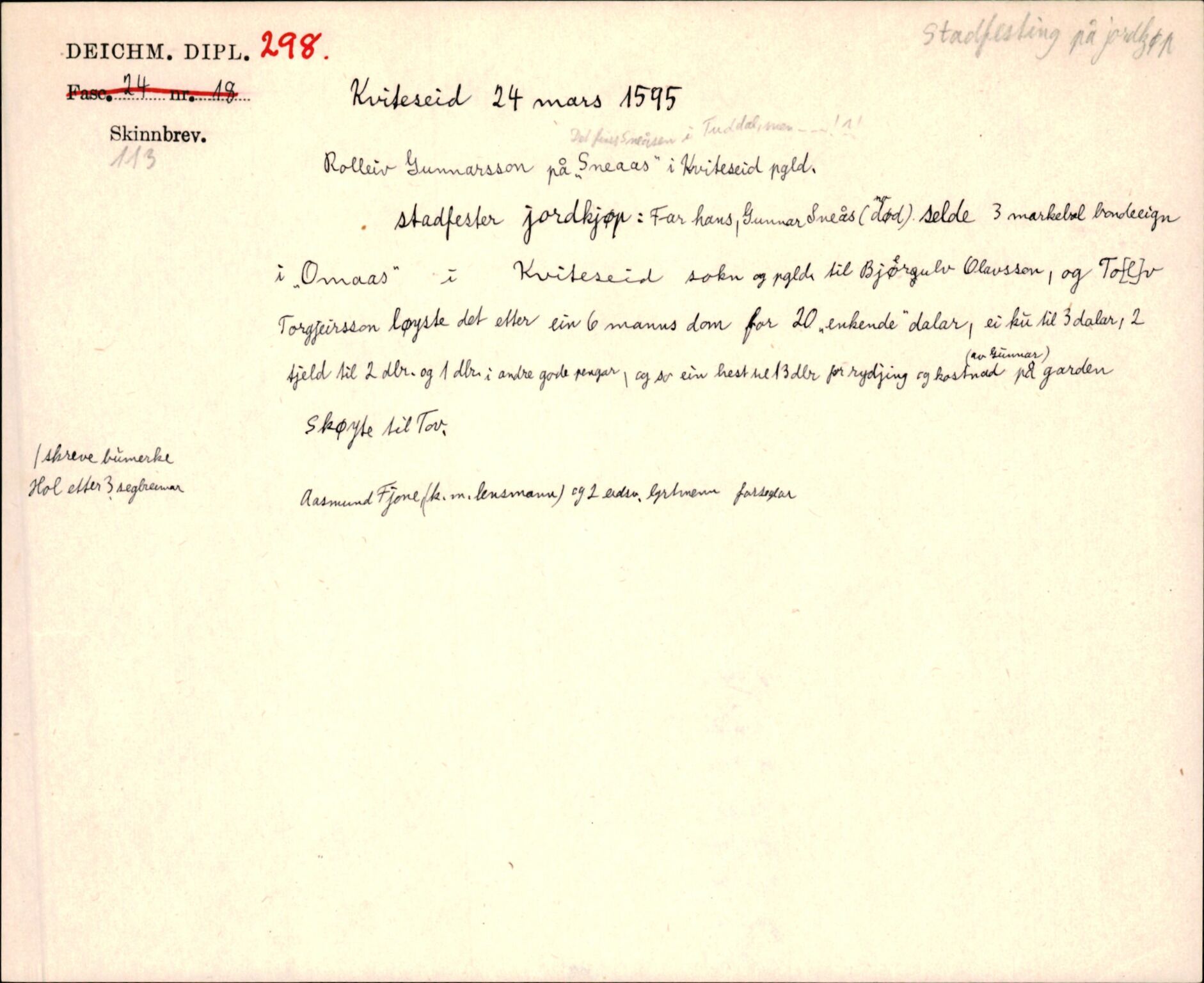 Riksarkivets diplomsamling, AV/RA-EA-5965/F35/F35j/L0001: Regestsedler: Deichmanske diplomer nr. 1-450, s. 615