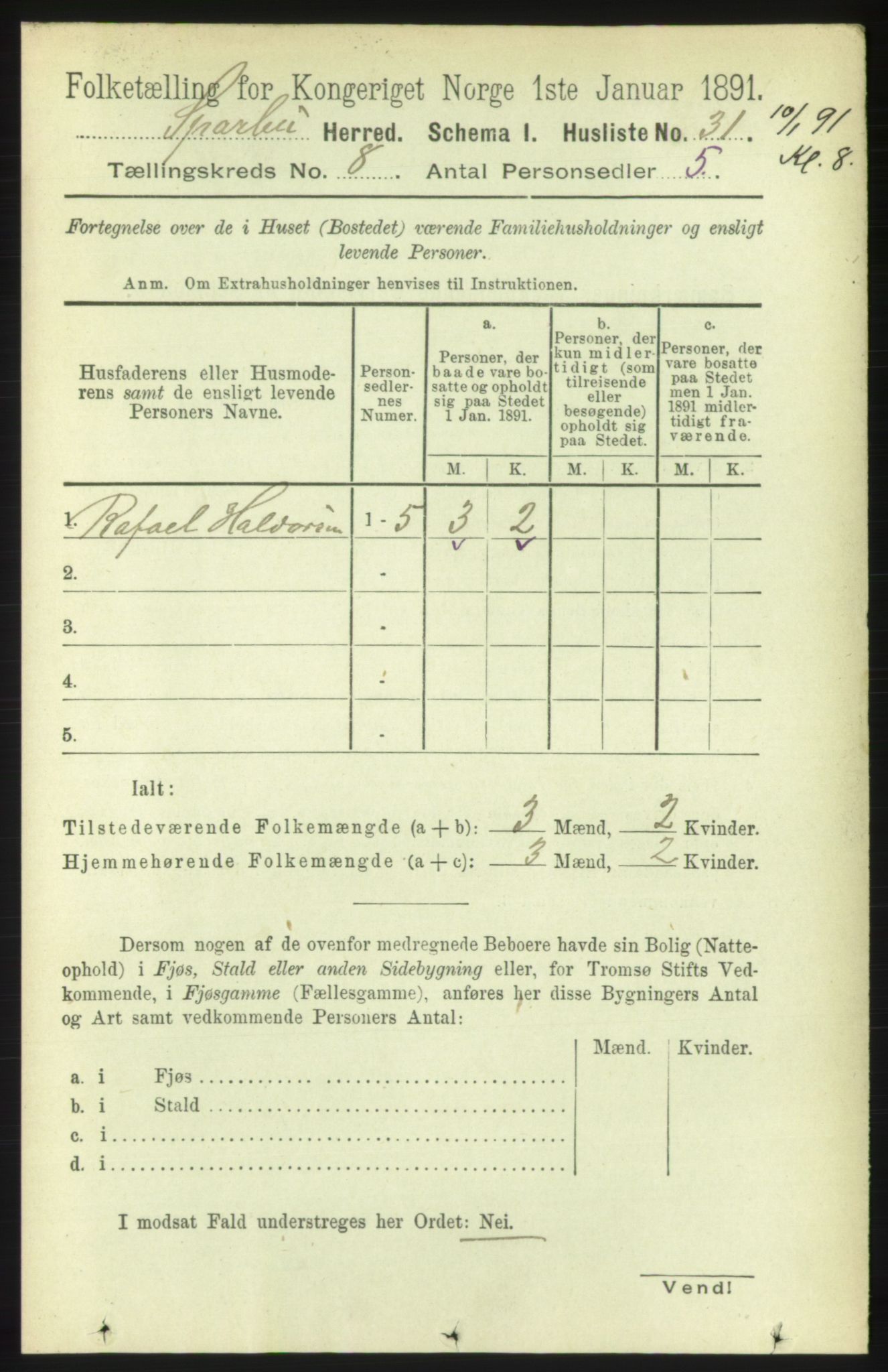 RA, Folketelling 1891 for 1731 Sparbu herred, 1891, s. 2791